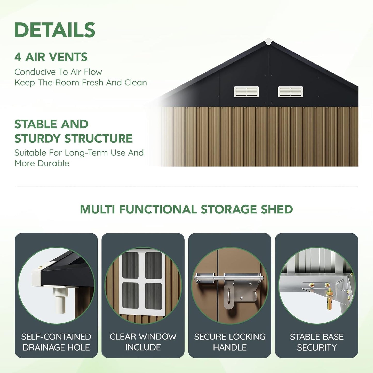 10X8FT Outdoor Steel Storage Shed with Lockable Doors, One Big Window,Ideal for Garden, Backyard, Patio Storage,Brown