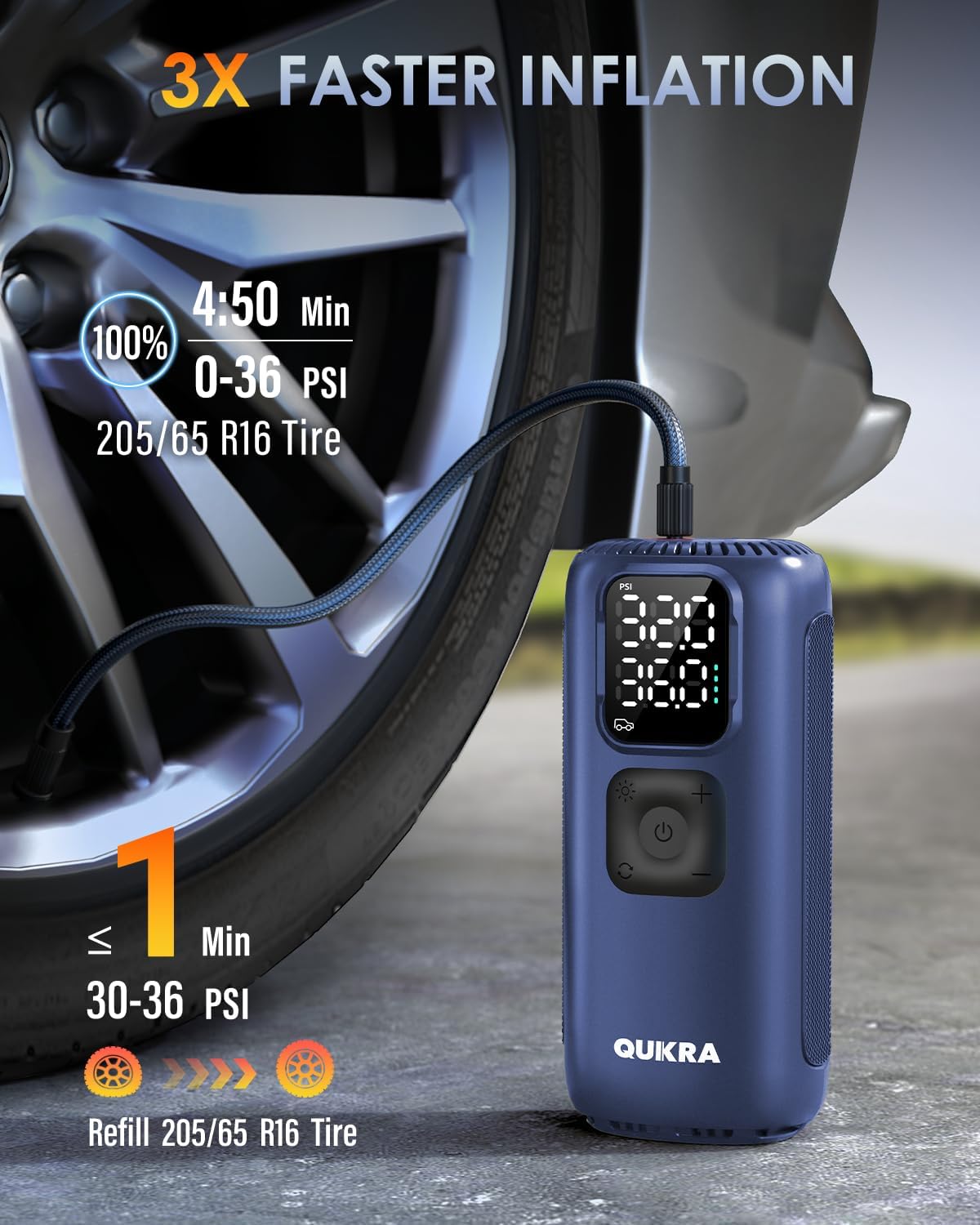 T22 Tire Inflator Protable Air Compressor, 3× Faster 160PSI Air Pump, Auto Cordless Tire Pump, Smart Air Compressor with LED Light and Digital Display for Car Pickup Truck Bike and More, Blue