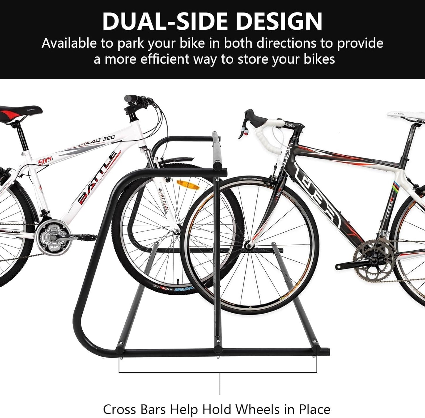 Commercial Floor Bike Rack Stand-10 Bike Rack,Dual Slot Size and Dual-Side Design,Premium Steel, Superior Stability, Suitable for Various Locations,Black