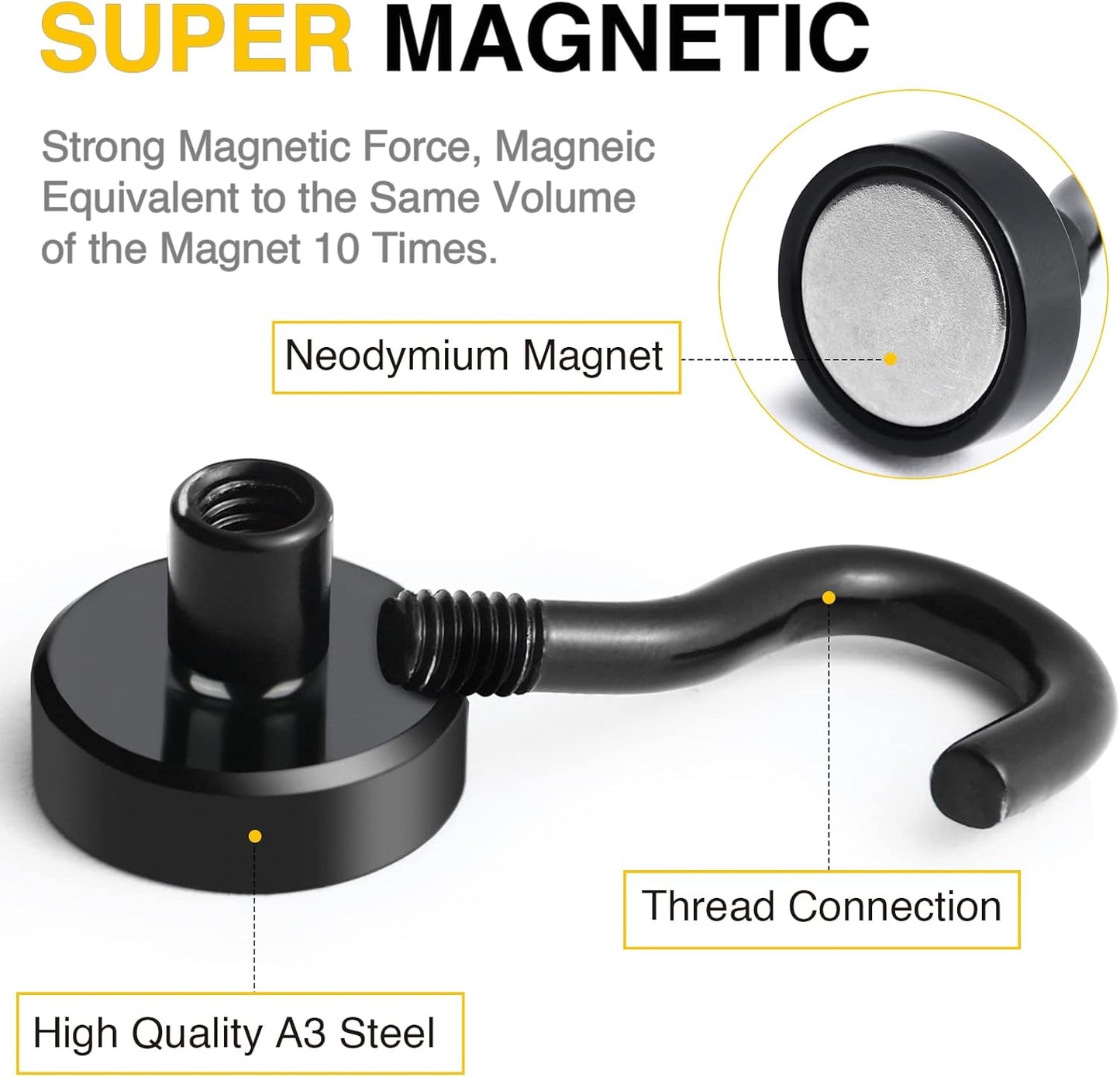 DIYMAG Magnetic Hooks for Refrigerator, Extra Strong Cruise Hook, Heavy Duty Earth Magnets with Hook for Hanging, Magnetic Hanger for Cabins, Grill (20P-Black)