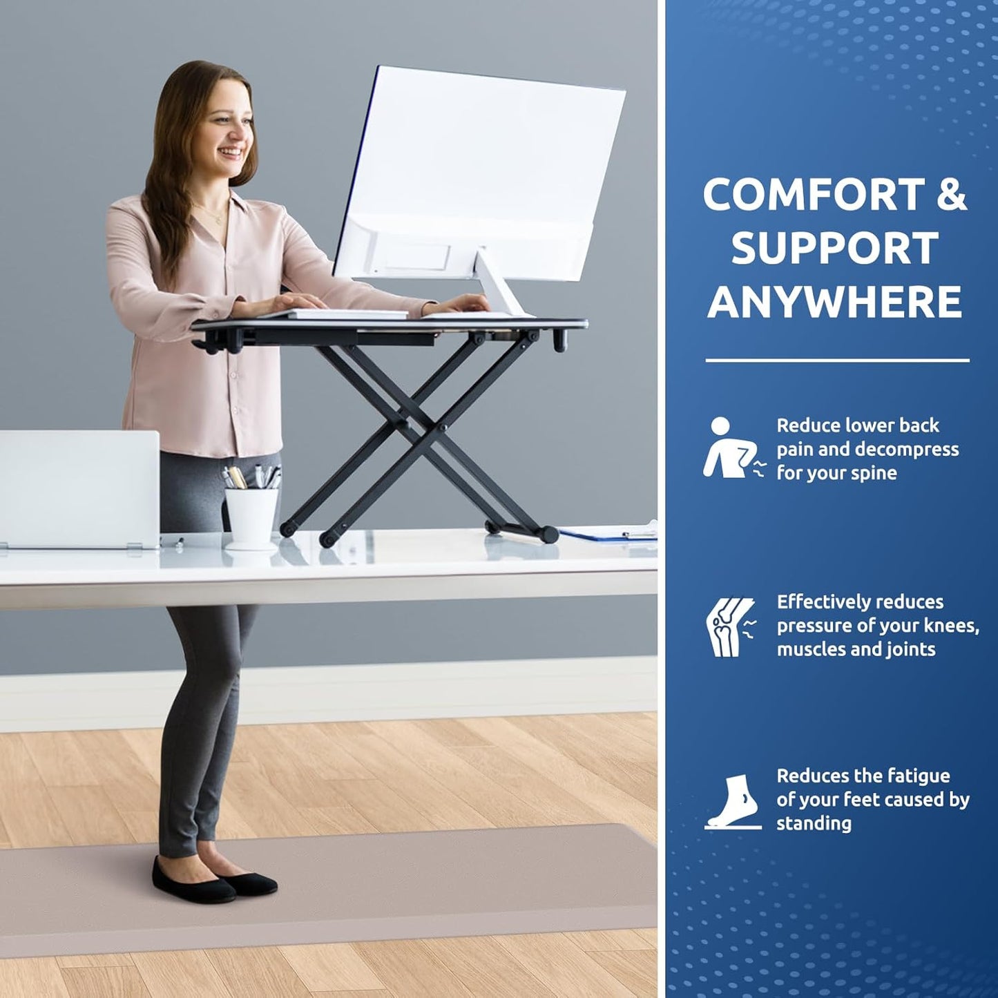 KitchenClouds Kitchen Mat Cushioned Anti Fatigue Kitchen Rug 0.8inch Waterproof Non Slip Kitchen Rugs and Mats Standing Desk Mat Comfort Floor Mats for Kitchen Sink Office (17.3"x60",Khaki)