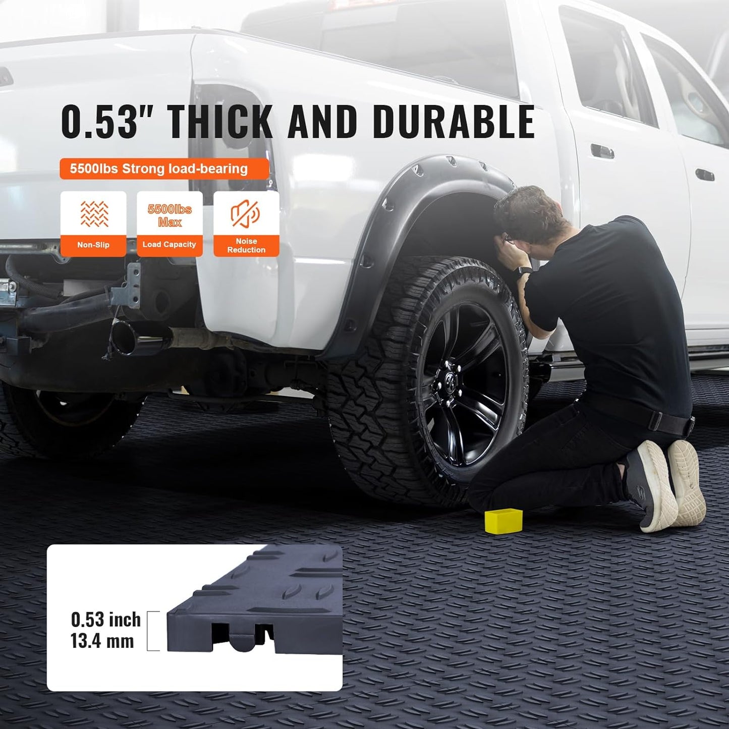 VEVOR Garage Tiles Interlocking, 12 x 12 x 0.53 inch 50 Pack Garage Floor Covering Tile, Non-Slip Double-Sided Texture Garage Flooring Tiles, for Garages, Basements, Repair Shops, Graphite Gray