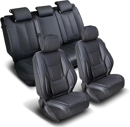 Coverland Custom Car Seat Covers Compatible with 2005-2021 Frontier King Cab, Crew Cab - Premium Leather Non-Slip Waterproof Cover Interior Protector Full Set-Black [See Size Chart-Size X116]