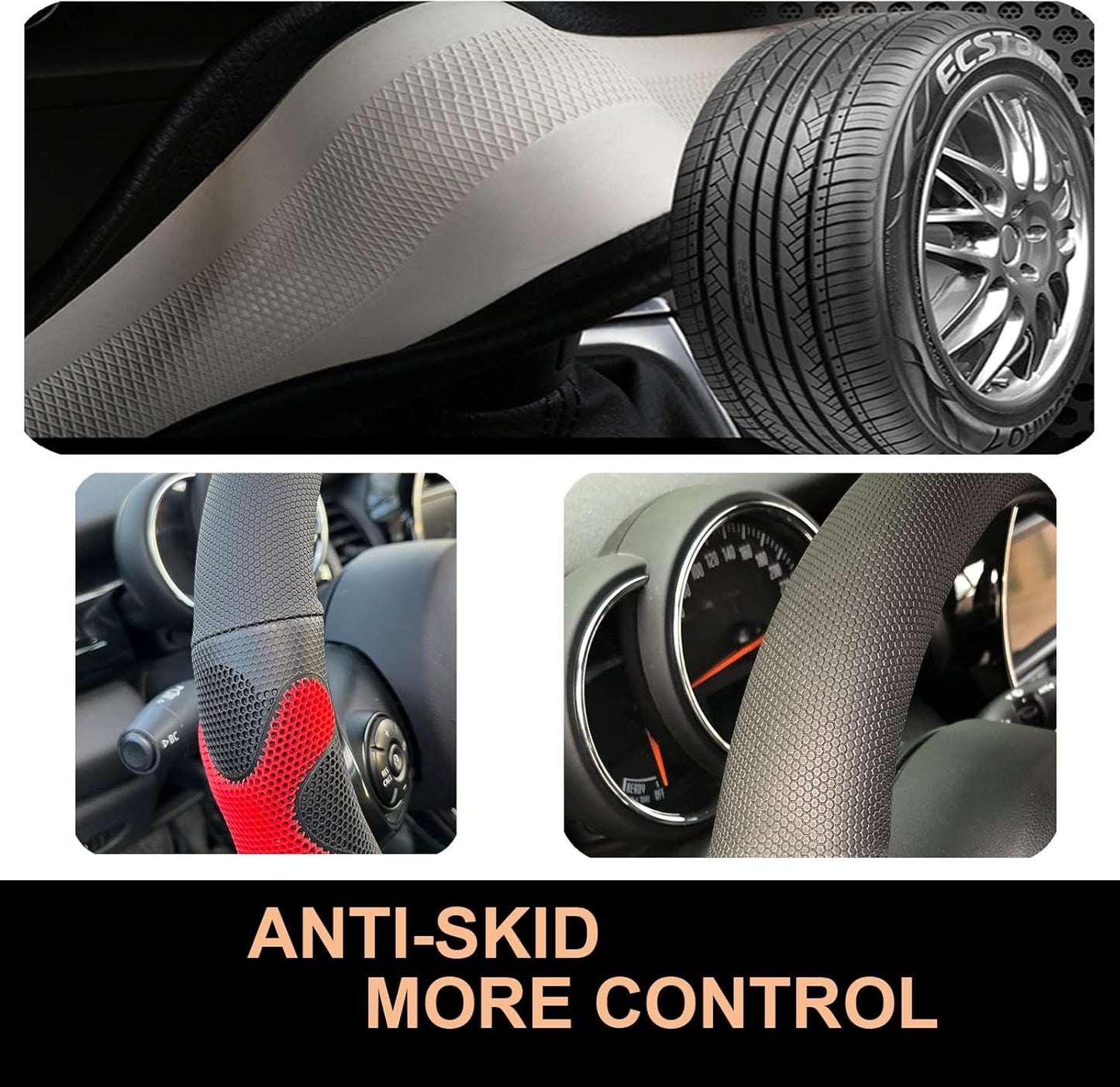 PINCTROT XL Size 17.5-18 Inch Comfy Grip Steering Wheel Cover for Semi Truck, Fits RV, Big Rig Trucker, 18 Wheeler and Classic Cars, Anti-Slip Design 17.5-18 Inch(Silicone Red)