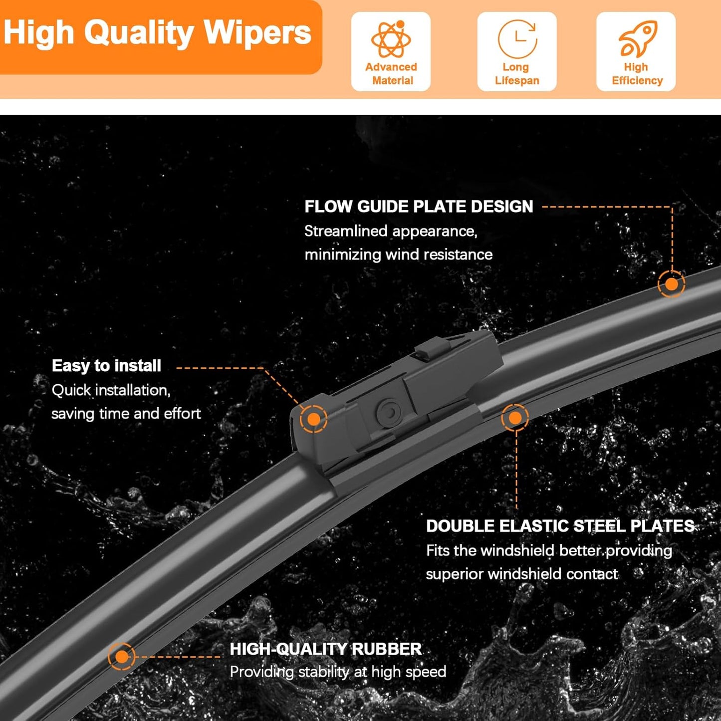 HULADAED® 24''+20''+11'' Windshield Wipers Replacement for Kia Soul 2010-2019;Kia Soul EV 2015-2019; Kia Sorento 2011-2015,Silicone Front Rear Wiper blades for MY Car-All Weather & Quiet(3 PACK)