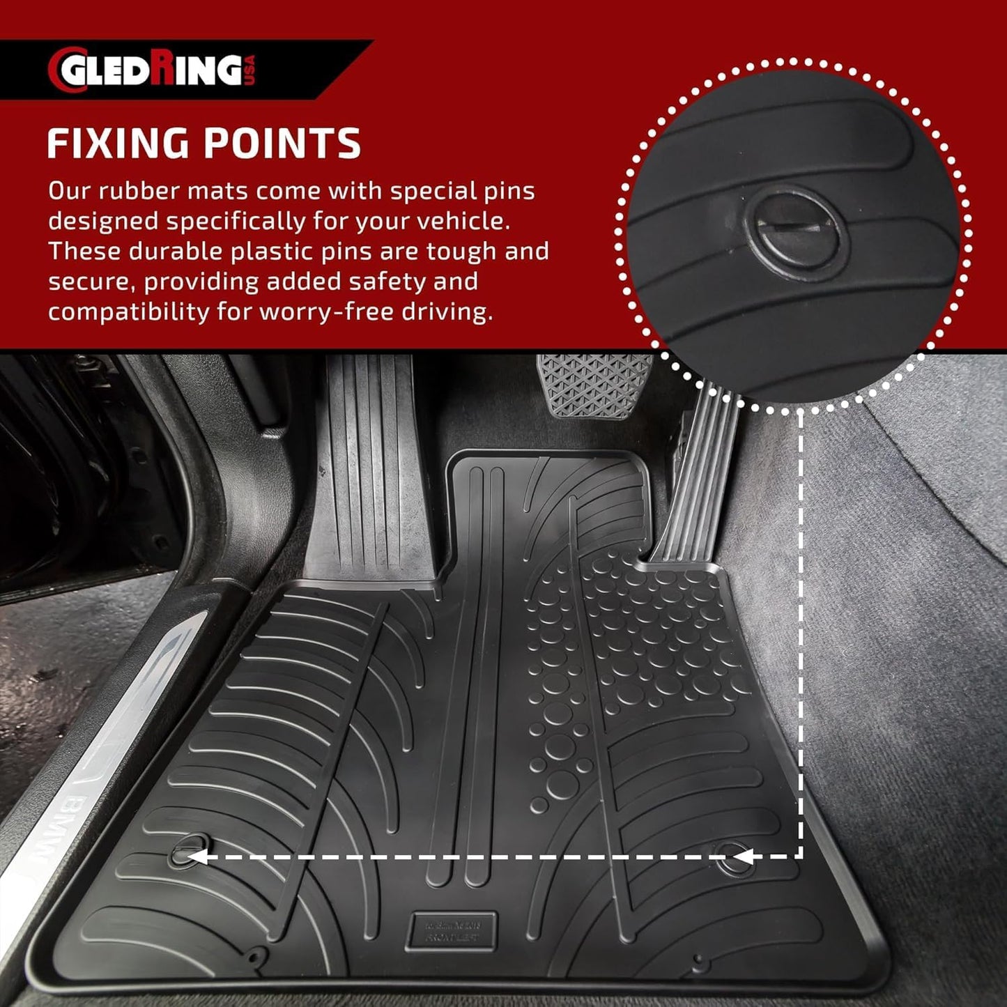 Gledring USA Custom Fit Floor Mats Intended for Mercedes-Benz GLS (X167) 2020-2025, 4 Pieces + Mounting Clips