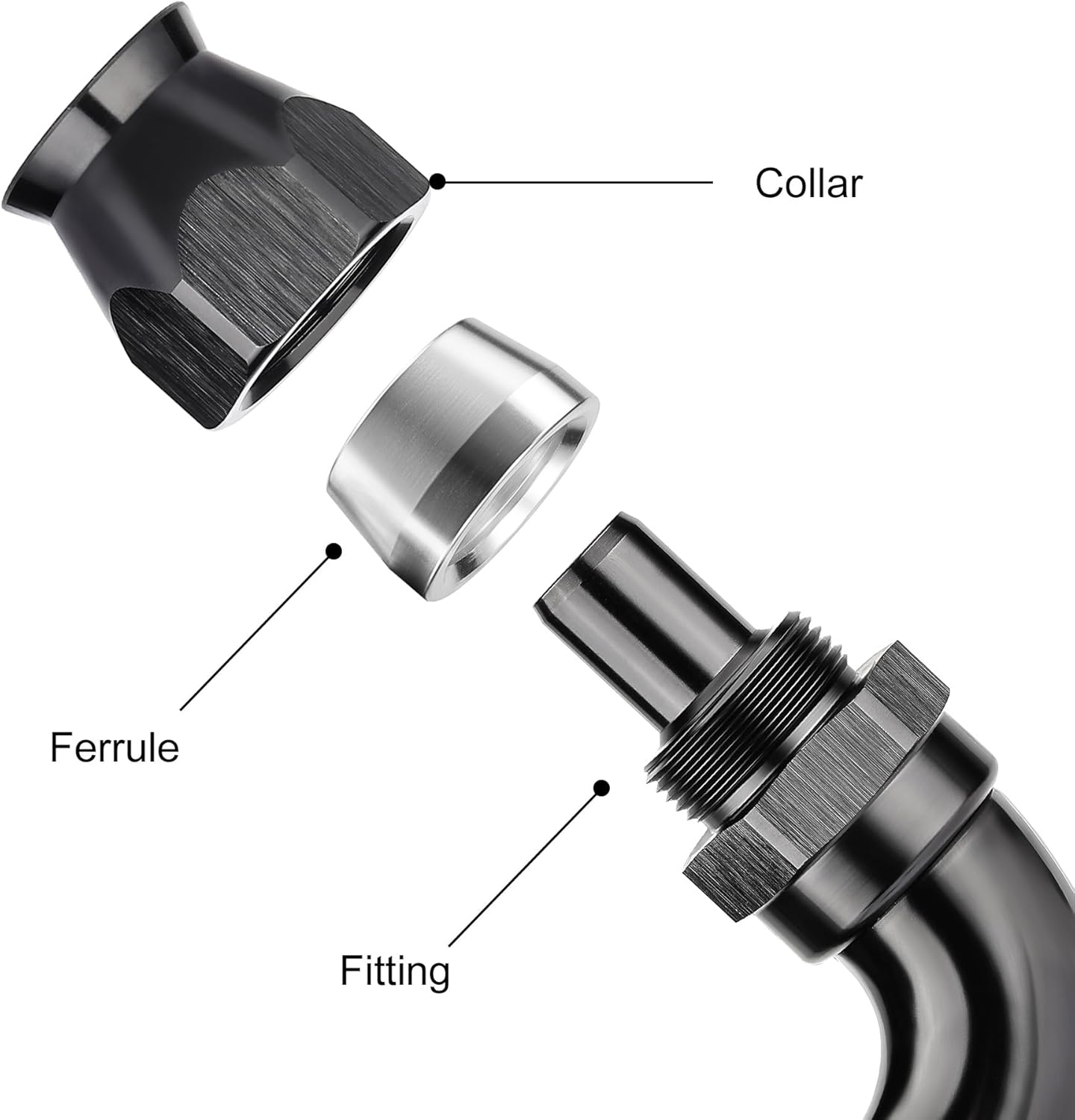 EVIL ENERGY 6AN 150 Degree PTFE One Piece Full Flow End Hose Fitting Aluminum Black