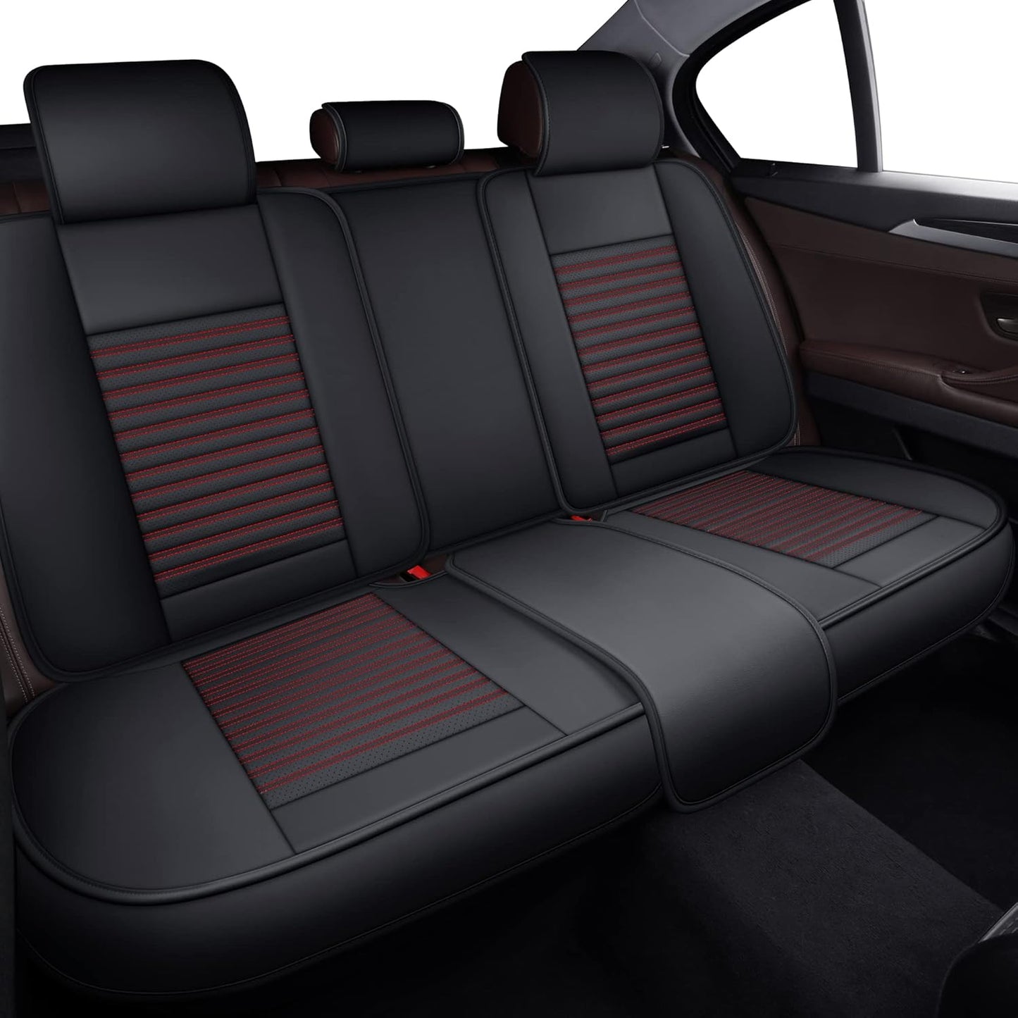 LINGVIDO Leather Car Seat Covers,Breathable and Waterproof Faux Leather Automotive Seat Covers for Cars SUV Pick-up Truck Sedan,Universal Anti-Slip Driver Seat Cover with Backrest (Rear Seat, Red)