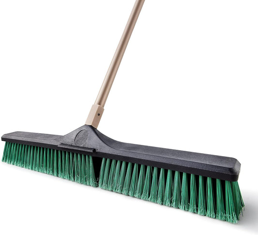 Eyliden Heavy Duty Push Broom 24" - Garage Sweeper Shop Brooms with 66" Long Handle, Outdoor Stiff Bristles Concrete Push Broom for Sidewalk Driveway Yard Patio Deck Warehouse Sweeping, Sweep Snow
