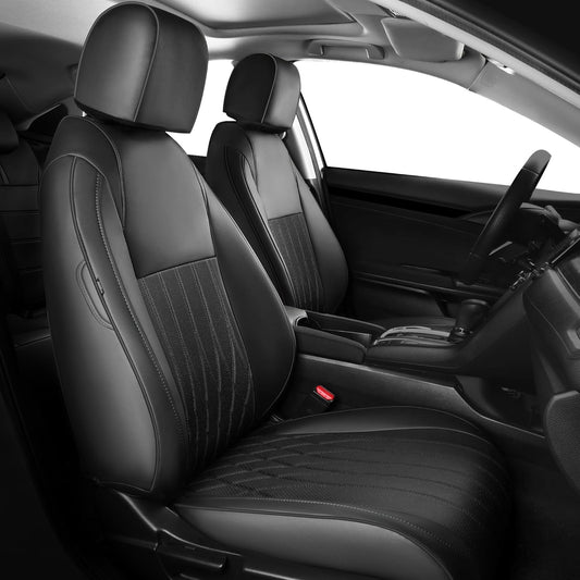 Seat Covers for Honda Civic Sedan LX 2016 2017 2018 2019 2020 2021, Faux Leather Car Seats Cover Full Set (Rear Row Solid & No Folding Backrest)-Black