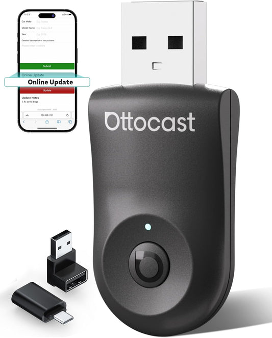 OTTOCAST Mini 2025-2-in-1 Wireless CarPlay/Android Auto Adapter, 5GHz WiFi, Auto Connect for 2016+ Cars