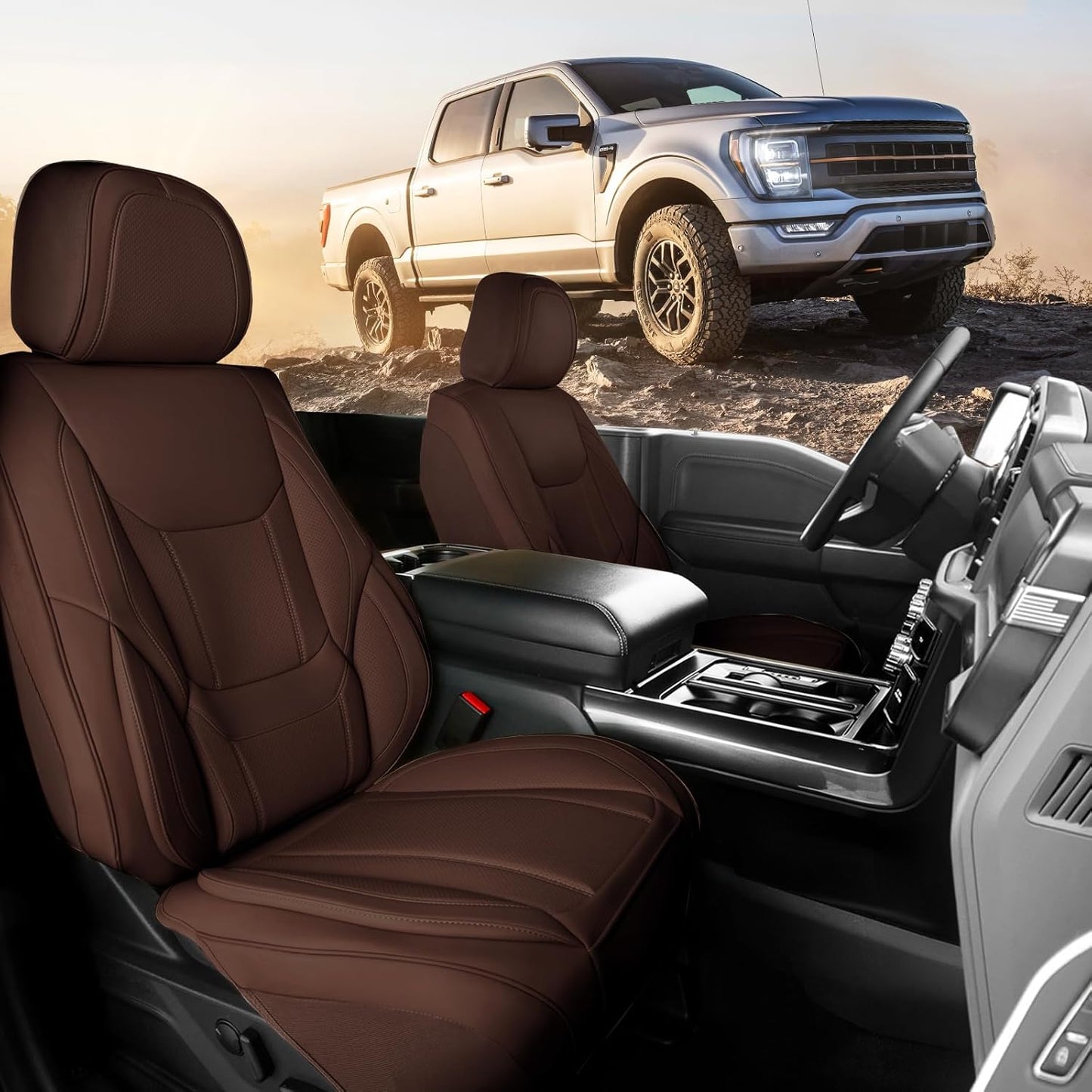 Coverland Custom Car Seat Covers Compatible with Colorado, Ram 1500, Canyon, Sierra 1500 - Premium Leather Non-Slip Waterproof Interior Protector Front Seat-Dark Brown [See Size Chart-Size A11]