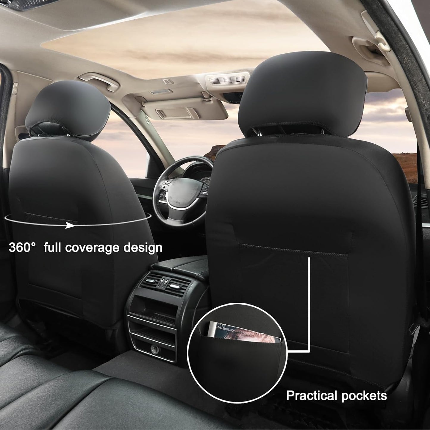 GIANT PANDA Fit Chevy Equinox Trax Malibu Blazer Trailblazer Traverse Tahoe Front Car Seat Cover, 3D Air Mesh Breathable Seat Protector（Black 2-Pack）