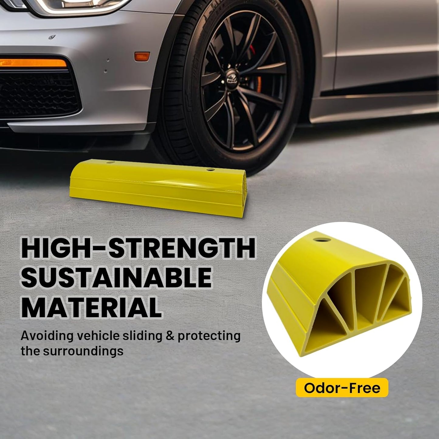 22" Garage Tire Stops for Garage Floor High-Visibility, Odor Free 2 Pc 3.1" Higher Block Bumpers for Parking Car SUV Truck, Heavy Duty Car Wheel Stopper for Driveway Outdoor, Easy Installation