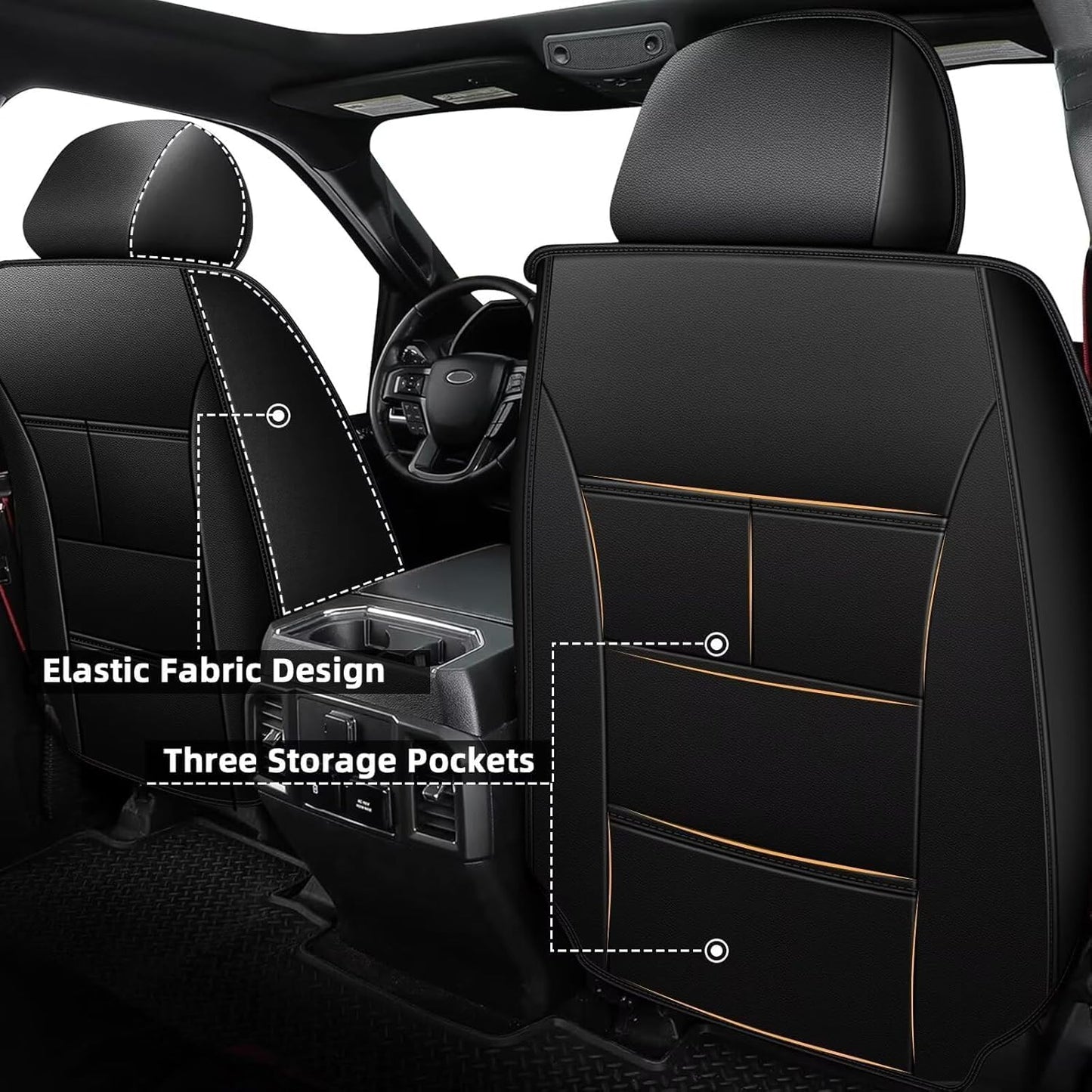 AOMSAZTO Ford Ranger Seat Covers: Front Seat Covers Custom Fit 2019 2020 2021 2022 2023 2024 Ford Ranger Breathable Waterproof Leather Seat Protector(2 Front Seats, Black&Grey)