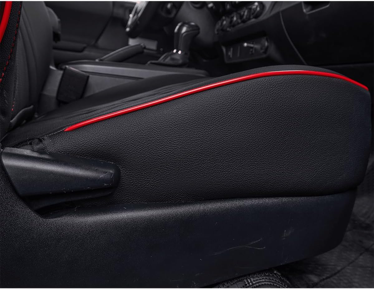 EKR Custom Fit Tacoma Leather Car Seat Covers for Select Toyota Tacoma 2012 2013 2014 2015 (TRD Sport Seats)- Full Set,Leather(Black with Red Trim)