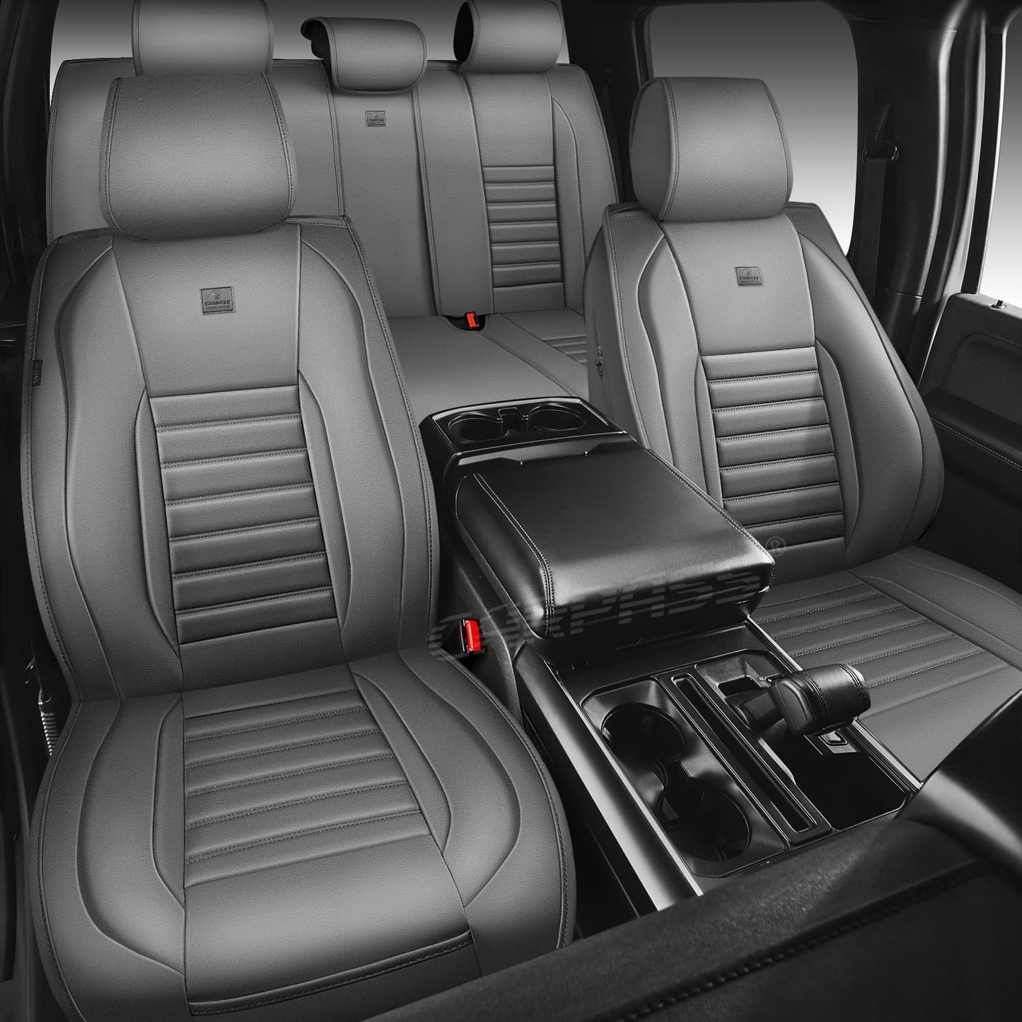 CAR PASS Nappa Leather Car Seat Covers Full Set, Luxury Seat Protector for Cars, Waterproof Anti-Slip Car Seat Cushion Armrest Compatible Airbag Universal for Sedan SUV Pick-up Truck Automotive, Gray