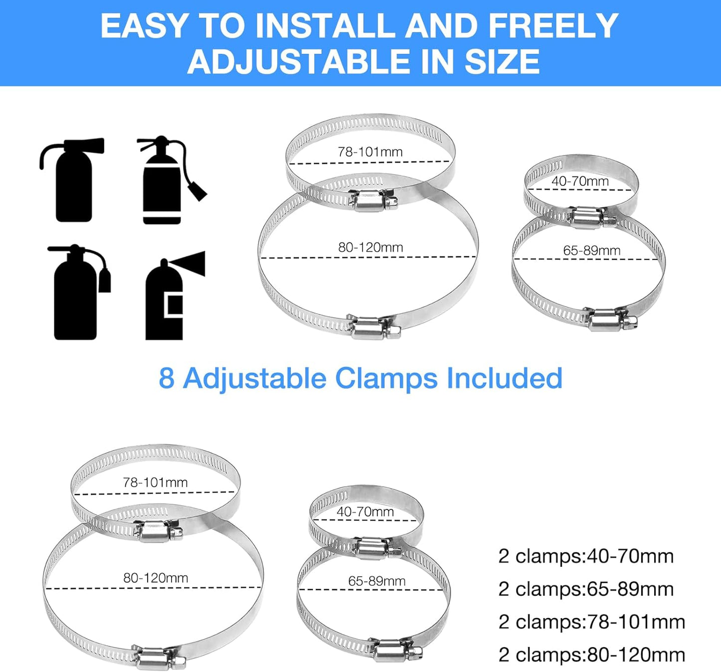 Universal Vehicle Fire Extinguisher Bracket, Aluminum Adjustable Quick Release Roll Bar Fire Extinguisher Bottle Mount with 8 Clamps, Compatible with Jeep Wrangler JK TJ Rubicon UTV, Red