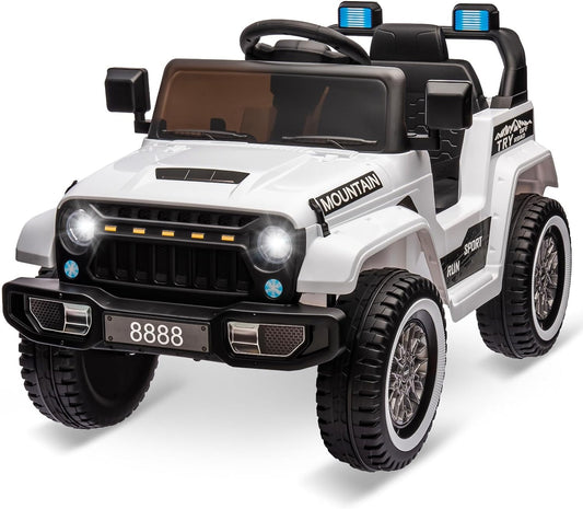 Hetoy 12V Kids Ride On Truck Car, Battery Powered Electric Car w/Parent Remote Control, Spring Suspension, 3 Speeds, Horn, Music & Story, Kids 4 Wheeler Electric Vehicle Toy, White
