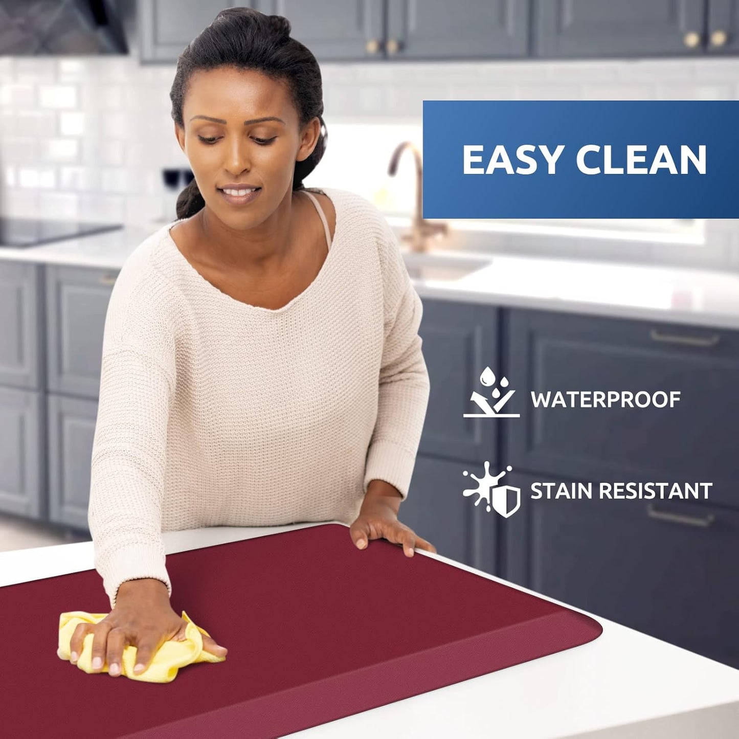 KitchenClouds Kitchen Mat Cushioned Anti Fatigue Kitchen Rug 0.8inch Waterproof Non Slip Kitchen Rugs and Mats Standing Desk Mat Comfort Floor Mats for Kitchen Sink Office (17.3"x39",Red)