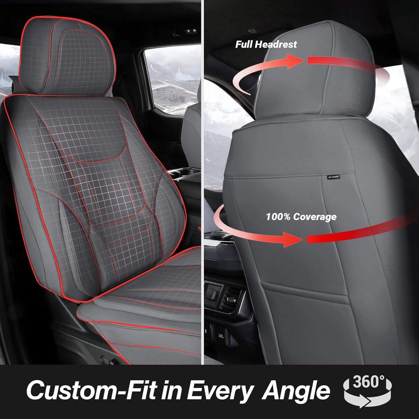 Coverland Custom Car Seat Covers Compatible with Tacoma, Santa Cruz - Premium Leather Non-Slip Memory Foam Waterproof Seat Cover Custom Interior Protector Full Set-Dark Gray [See Size Chart-Size X58]