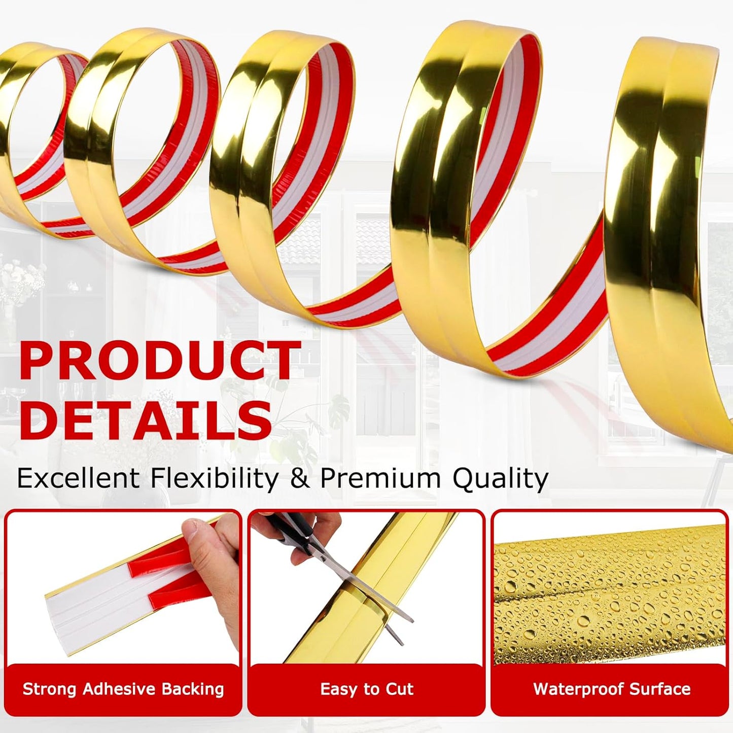 Flexible Wall Corner Protector Moulding Trim Peel and Stick Wall Corner Guards Edge Protector Self Adhesive Molding Trim Strip for Edge Ceiling (Gold, 0.8 in x 20 Ft)