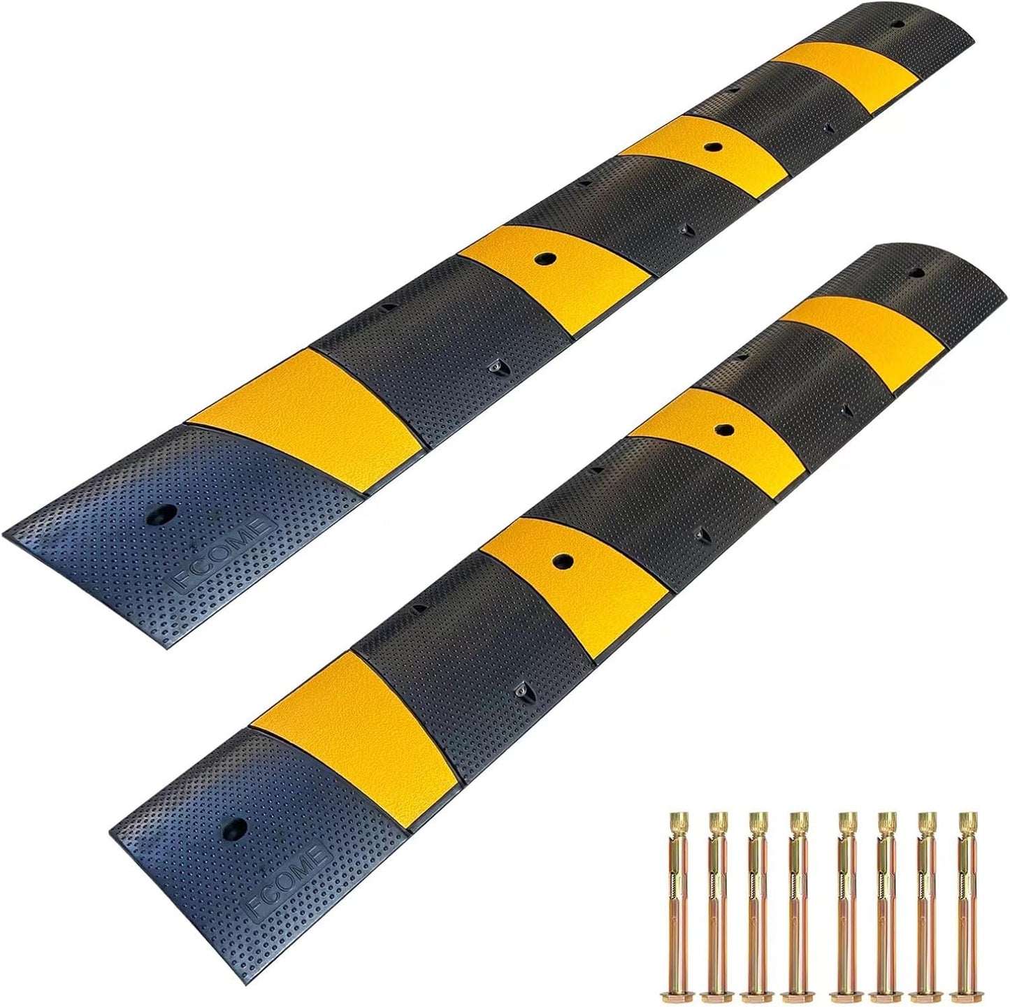 Rubber Speed Bump 6 Feet Rubber Driveway Modular Heavy Duty Speed 72.4 x 12 x 2.4 Inch Cable Protector Ramp for Garage Gravel Roads Asphalt Concrete, 6Ft-Speed Bump (2 Pack 6ft Speed Hump)