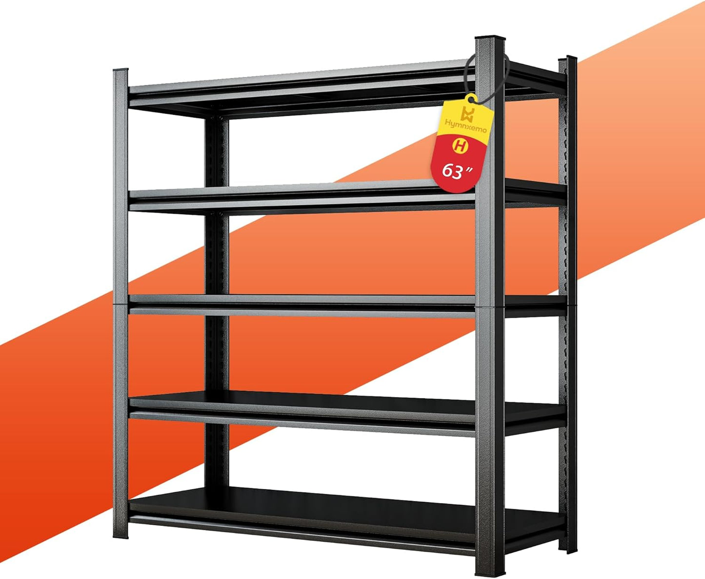 Heavy Duty 5-Tier Shelving Unit 2500LBS Capacity - Adjustable Steel Garage Shelves for Warehouse, Basement Storage(63''H x 35.4''W x 13.8''D)