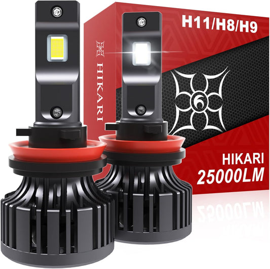 Hikari 2025 25000LM H11/H8/H9 LED Bulbs, 45W Upgraded Core Chips, High Lumens Kit, 6000k Cool White, IP68 Waterproof, H16 Foglight