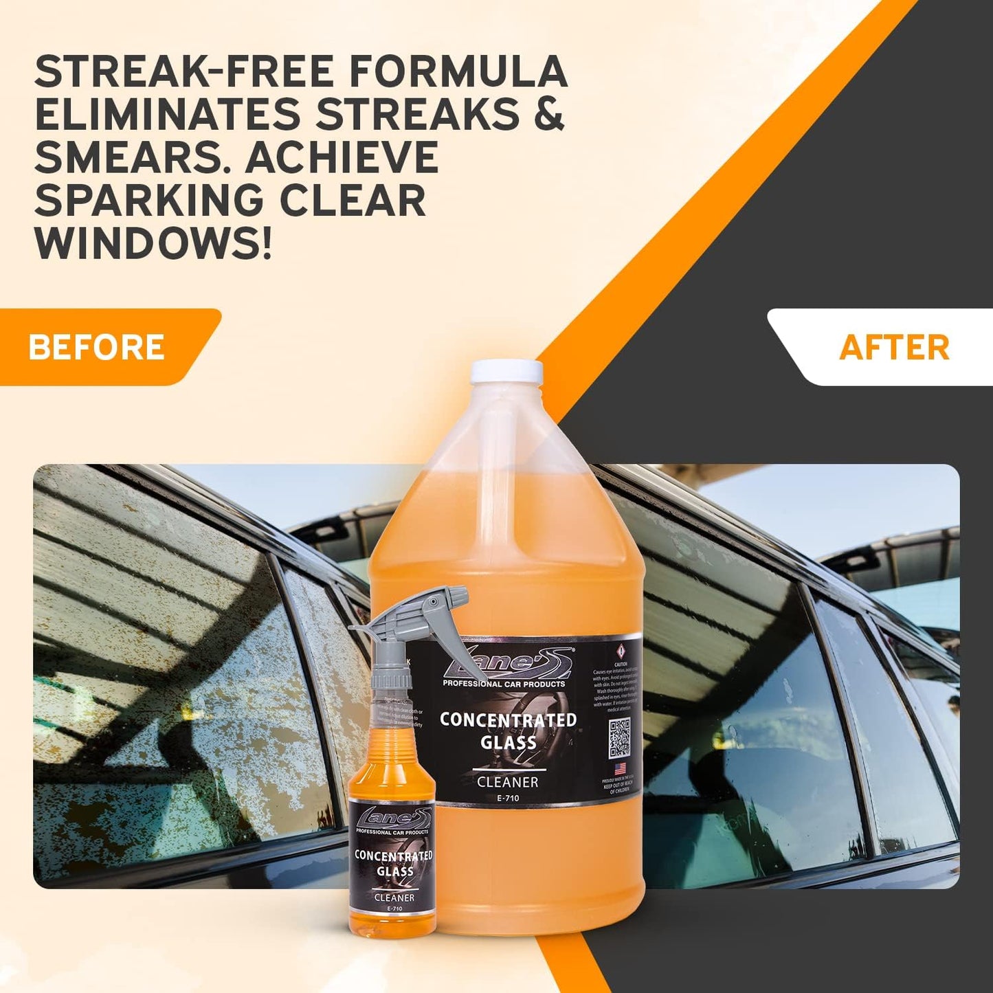 LANE'S Concentrated Auto Glass Cleaner- Window Cleaner, Windshield Cleaner- Removes Smoke Film, Fingerprints, and Smudges, Safe for All Glasses- 128 oz