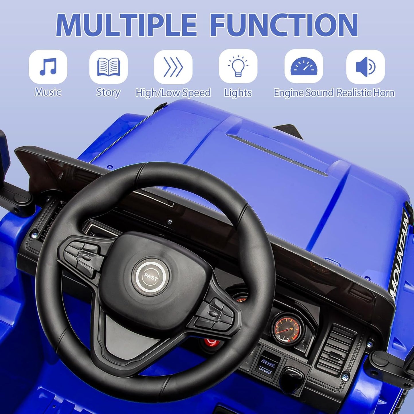 12V Kids Ride on Truck Car, 4 Wheeler Electric Vehicles with Remote Control, Spring Suspension, 3 Speeds, LED Lights, Music, MP3, Battery Powered Ride on Toy Gift for Boys Girls, Dark Blue