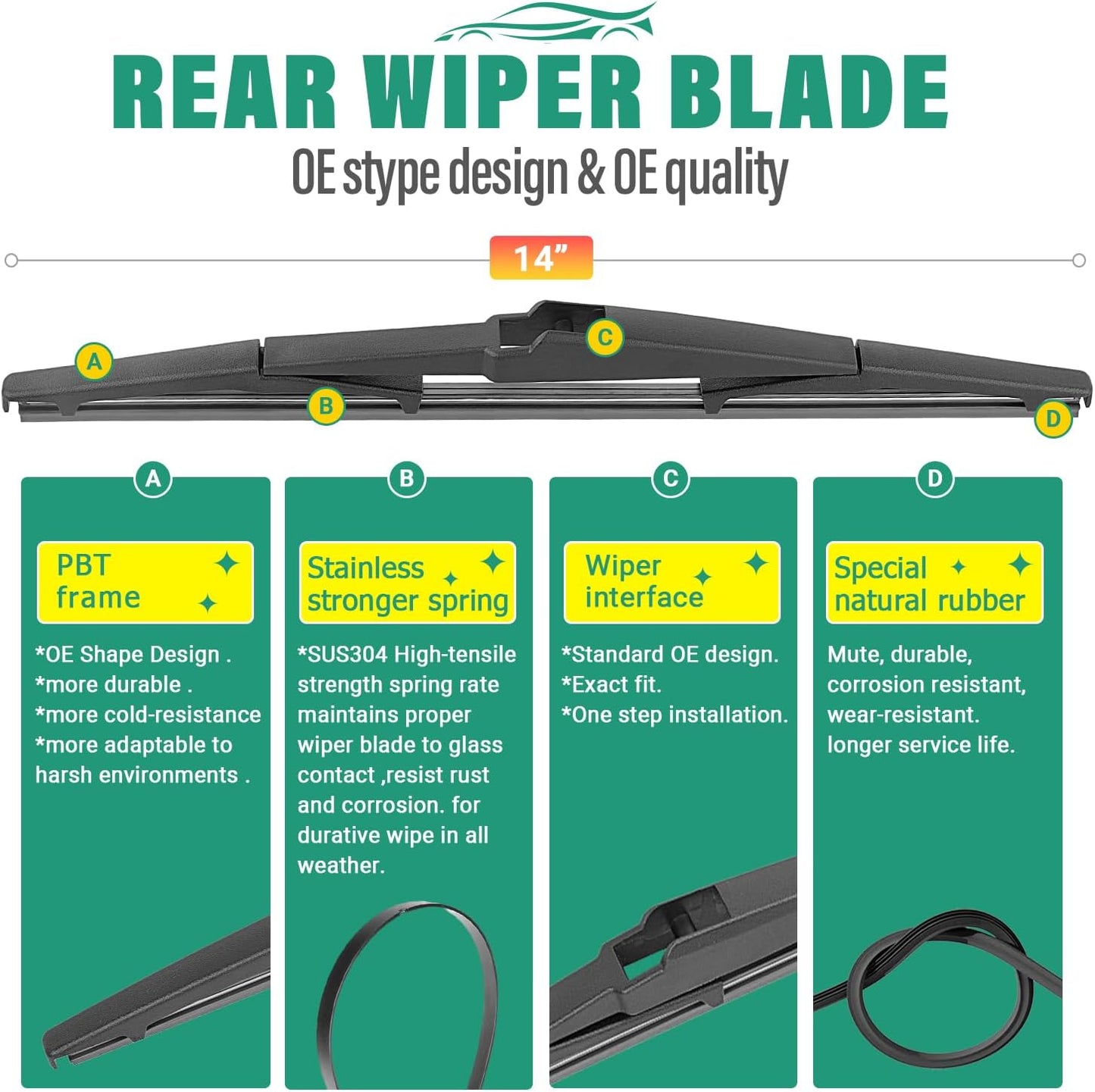 26" 20" 14" Windshield Wiper Blades Replacement for Chrysler Pacifica 2017-2024 / Chrysler Voyager 2020-2024 Premium All Weather Front Rear Wipers Set - OEM Quality (Pack of 3)