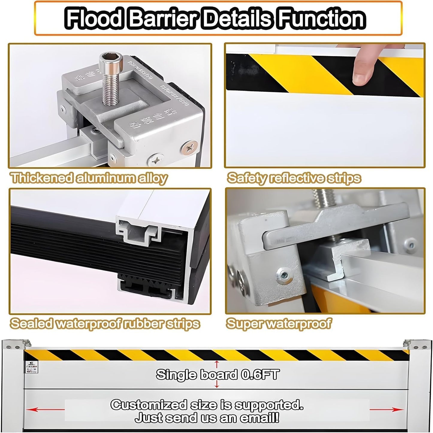 Flood Barriers for Home Exterior - Aluminum Alloy Outdoor Easy Flood Barrier Garage Doors Water Barriers for Flooding,H7.9 Inch/L17FT