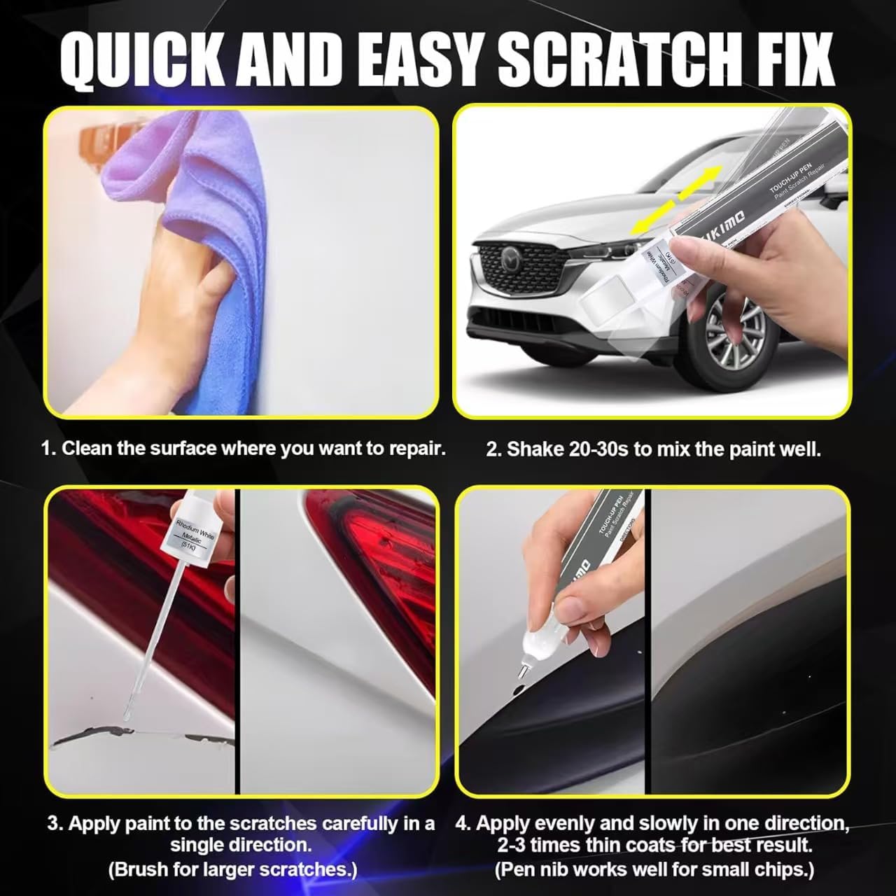 KIKIMO for Mazda Touch Up Paint(Platinum Quartz Metallic(47S)), Car Paint Repair Kit for Mazda, 2 In 1 Scratches Repair with Pen Tip and Brush, Color-Matched for Quick & Easy Fix