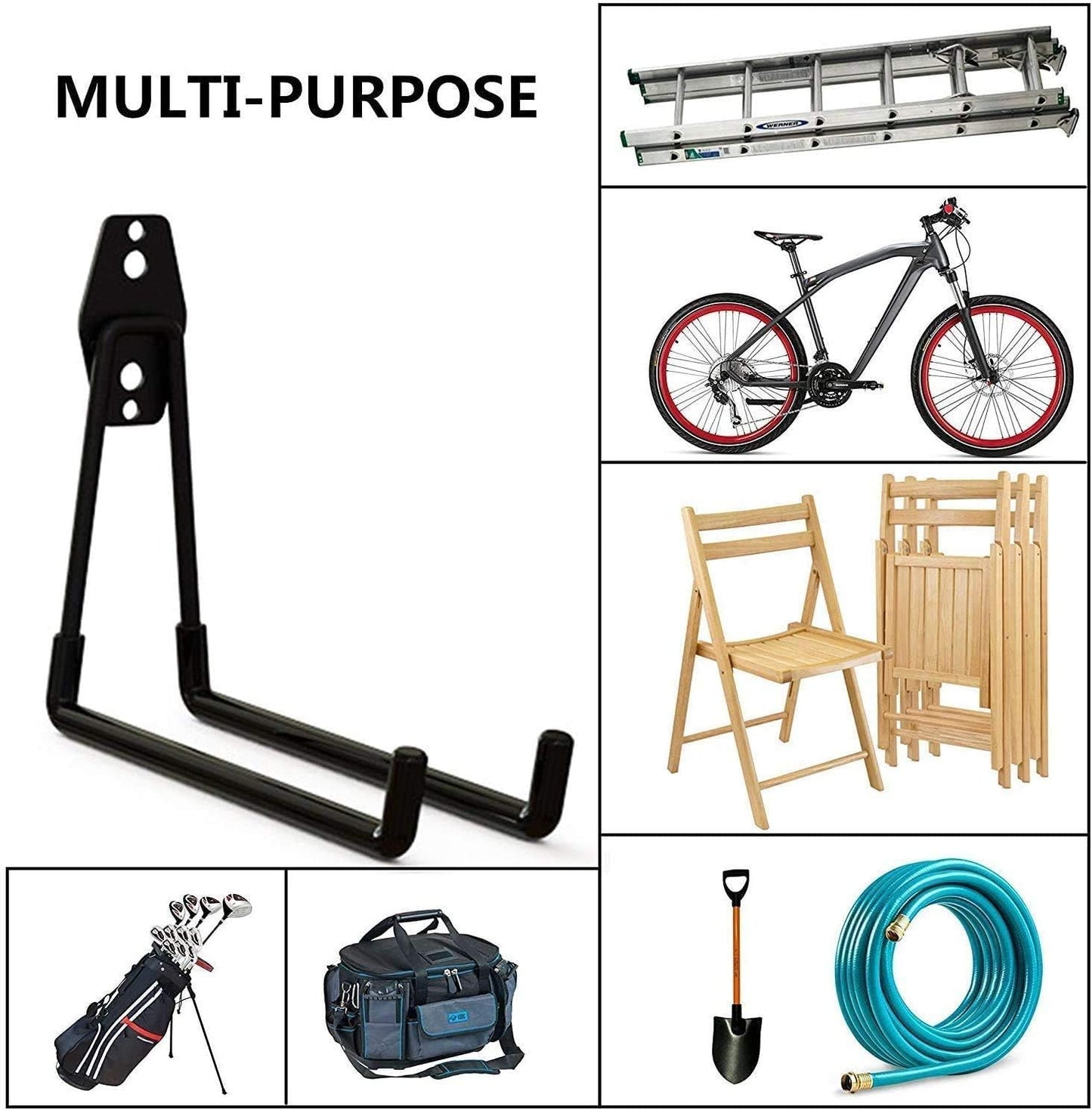 Garage Hooks, 4 Pack Wall Mount Storage Hanger with 2 Extension Cord Holder Organizer, Heavy-Duty 7.5 inch Long Hooks for Ladder, Ski, Sports, Utility, Garden Tool, Hose Storage Rack Organizer