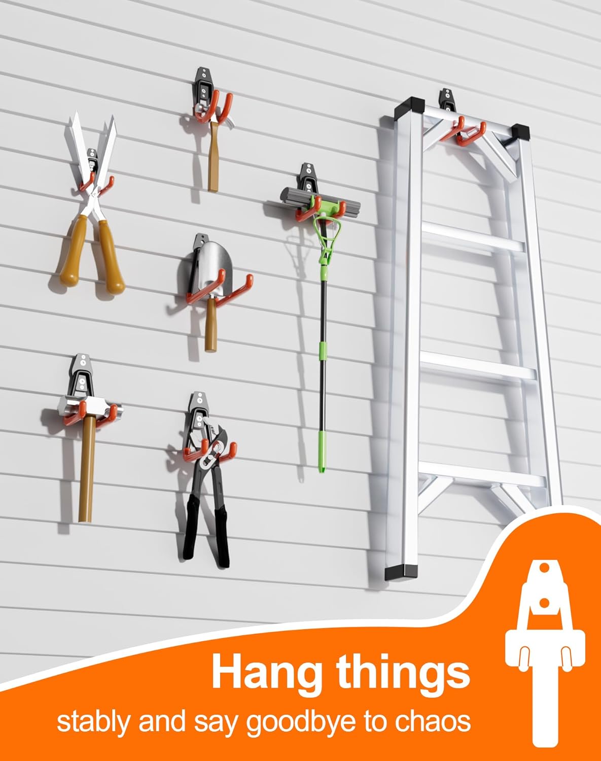 QcoQce 10 Pack Garage Hooks Heavy Duty, Wall Mount Utility Hooks for Hanging Hose, Rake, Shovel and Garden Tools, Anti-Slip Coating, Garage Organization with Screws Included (Orange)