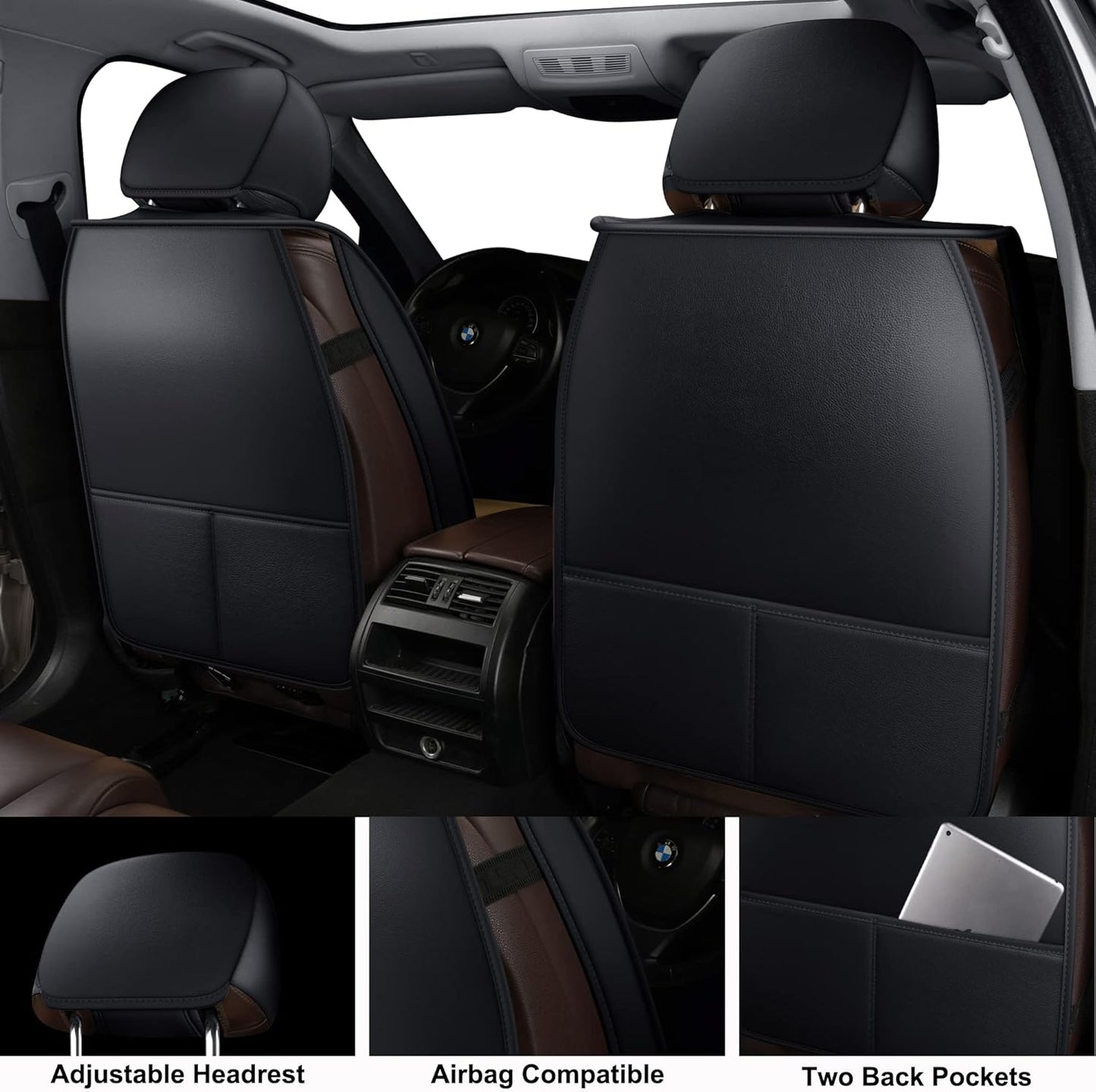 LINGVIDO Car Seat Covers, Breathable and Waterproof Faux Leather Automotive Seat Covers for Cars SUV Truck Sedan,Universal Anti-Slip Seat Cover with Backrest (Front Seat, Gray+Black)