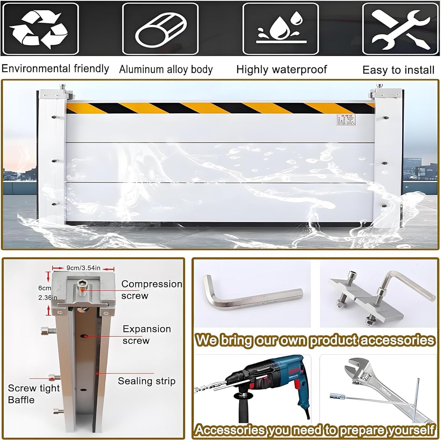 Flood Barriers for Home Exterior - Aluminum Alloy Outdoor Easy Flood Barrier Garage Doors Water Barriers for Flooding,H31.5 Inch/L12FT