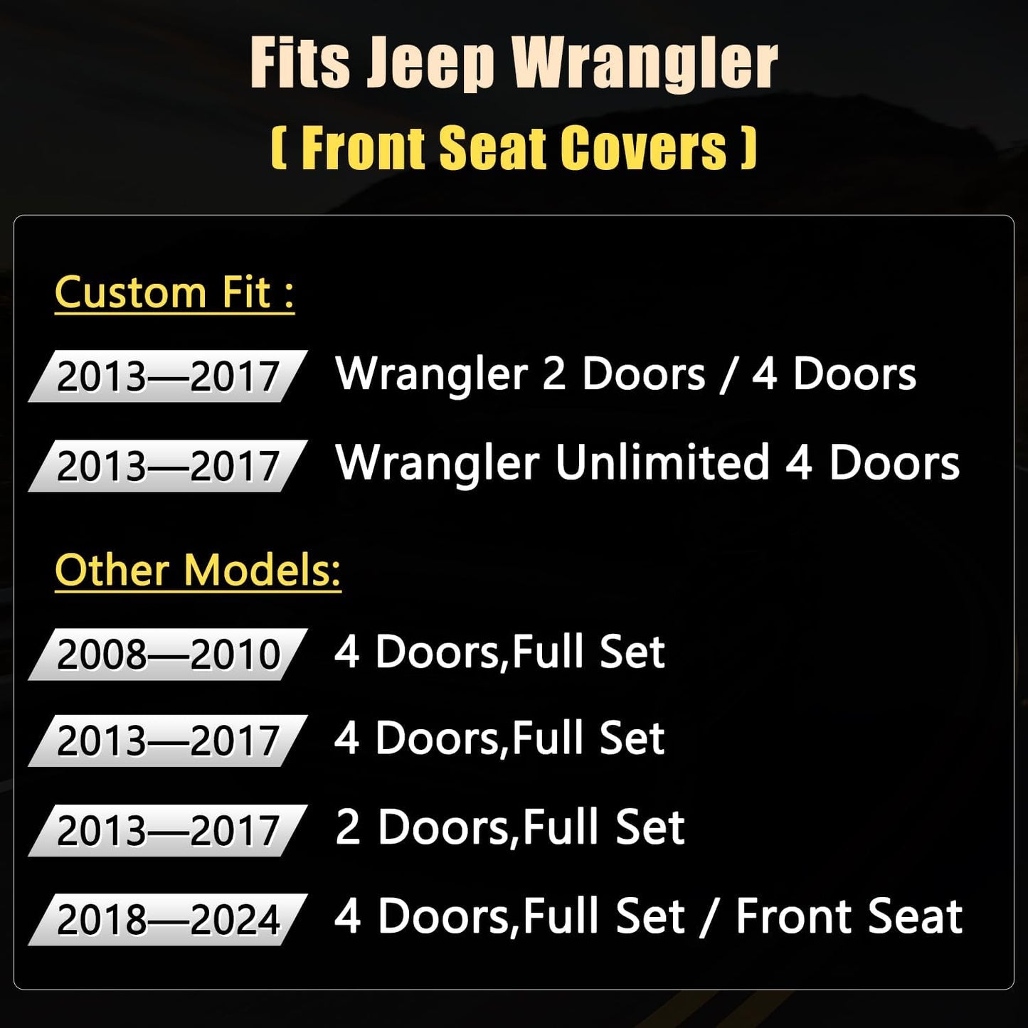 GIANT PANDA Customized Front Car Seat Covers for Jeep Wrangler JK 2/4 Door Sahara Sport Rubicon Unlimited Altitude 2013 2014 2015 2016 2017,Faux Leather - (Black)