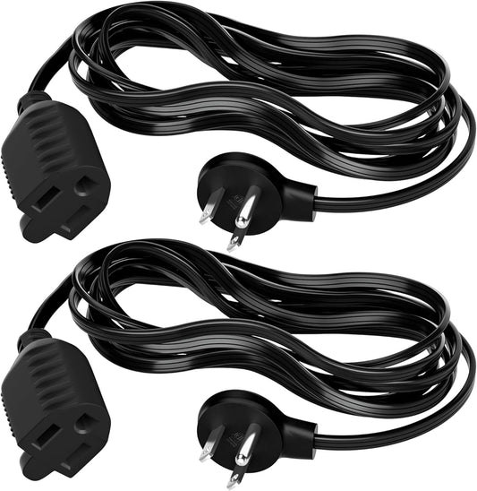 Elecan Flat Plug Extension Cord 8 Ft 2 Pack with Slim Space-Saving Plug Design, Thin Flat Cable Low Profile Power Cord 3 Prong Grounded Wire, 16 Gauge 13 A/125 V-Black-ETL Certified