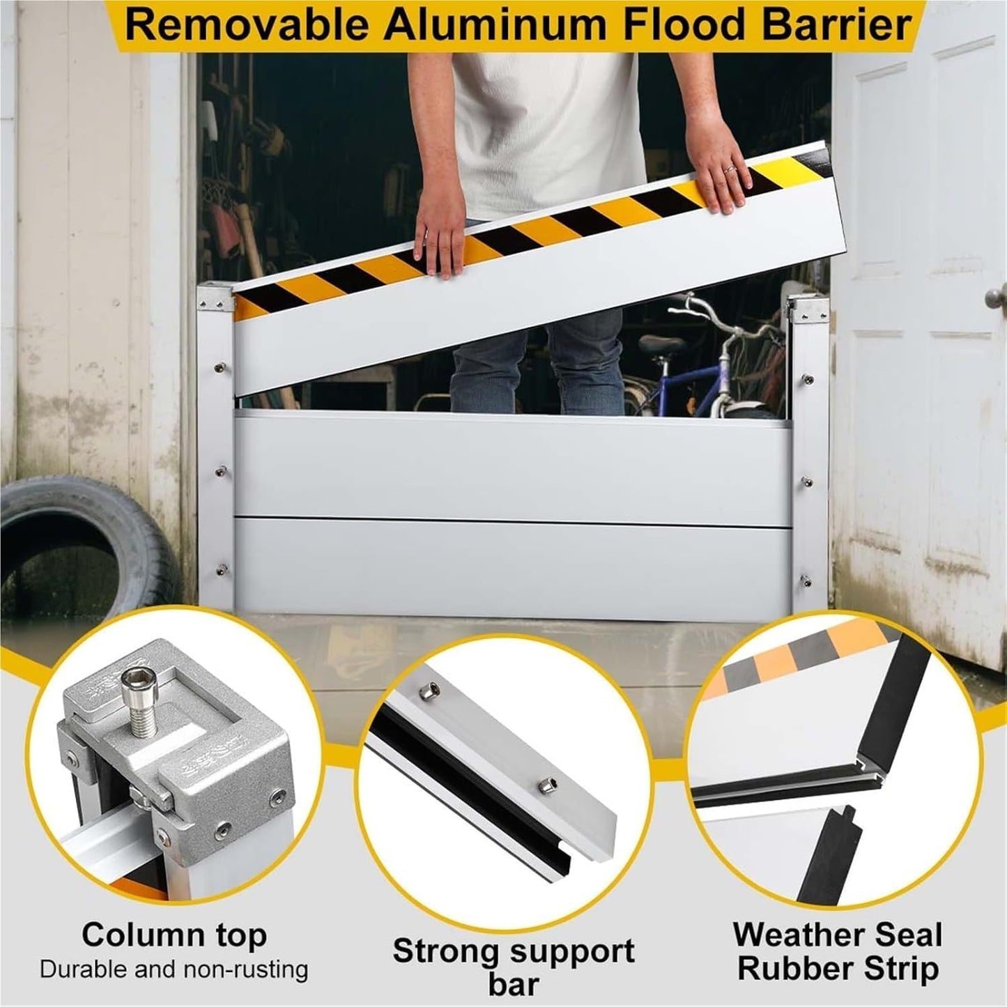 Reusable Heavy Duty Aluminum Flood Barriers for Home Exterior, Flood Protection Barriers Water Barrier Door Quick Detachable Garage Doors Detachable Mobile Rain Water Baffle (H 7.9 inch L 22.5FT)