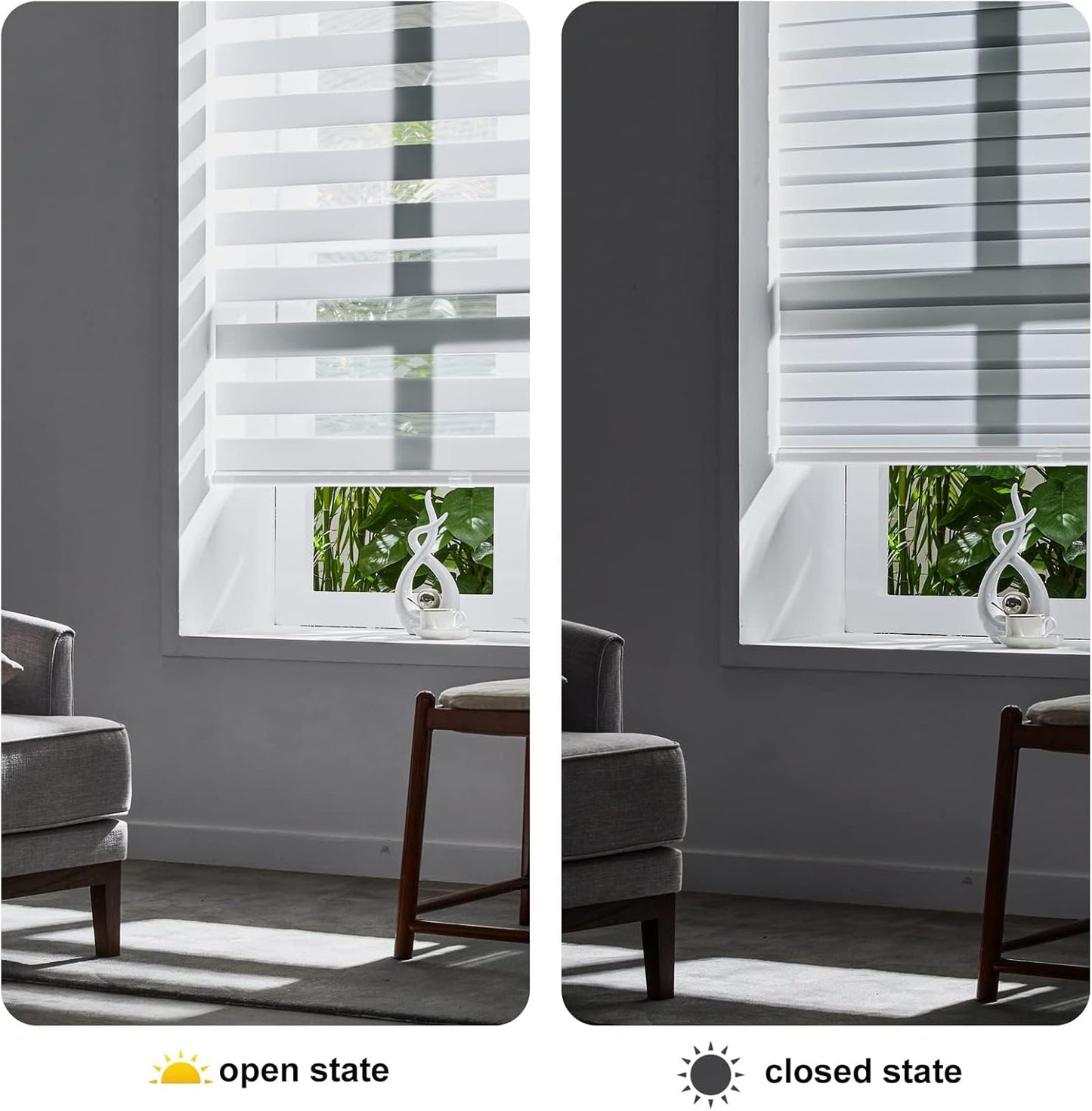 Persilux Cordless Zebra Blinds for Windows, Free-Stop Room Darkening Window Blinds (26" W x 72" H, White) Light Control for Day and Night, Privacy Protection Window Treatments Roller Shades for Home