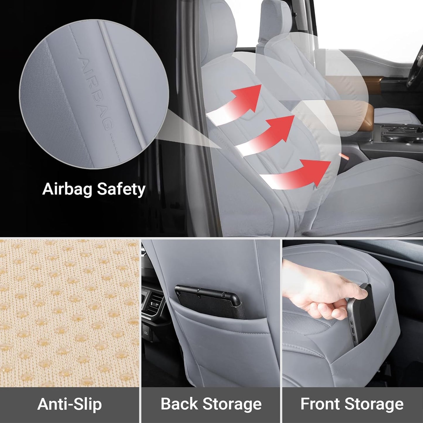 Coverland Custom Car Seat Covers Compatible with F150, Frontier, Sierra, Silverado 2500HD - Premium Leather Non-Slip Waterproof Interior Protector Front Seat-Gray [See Size Chart-Size A12]