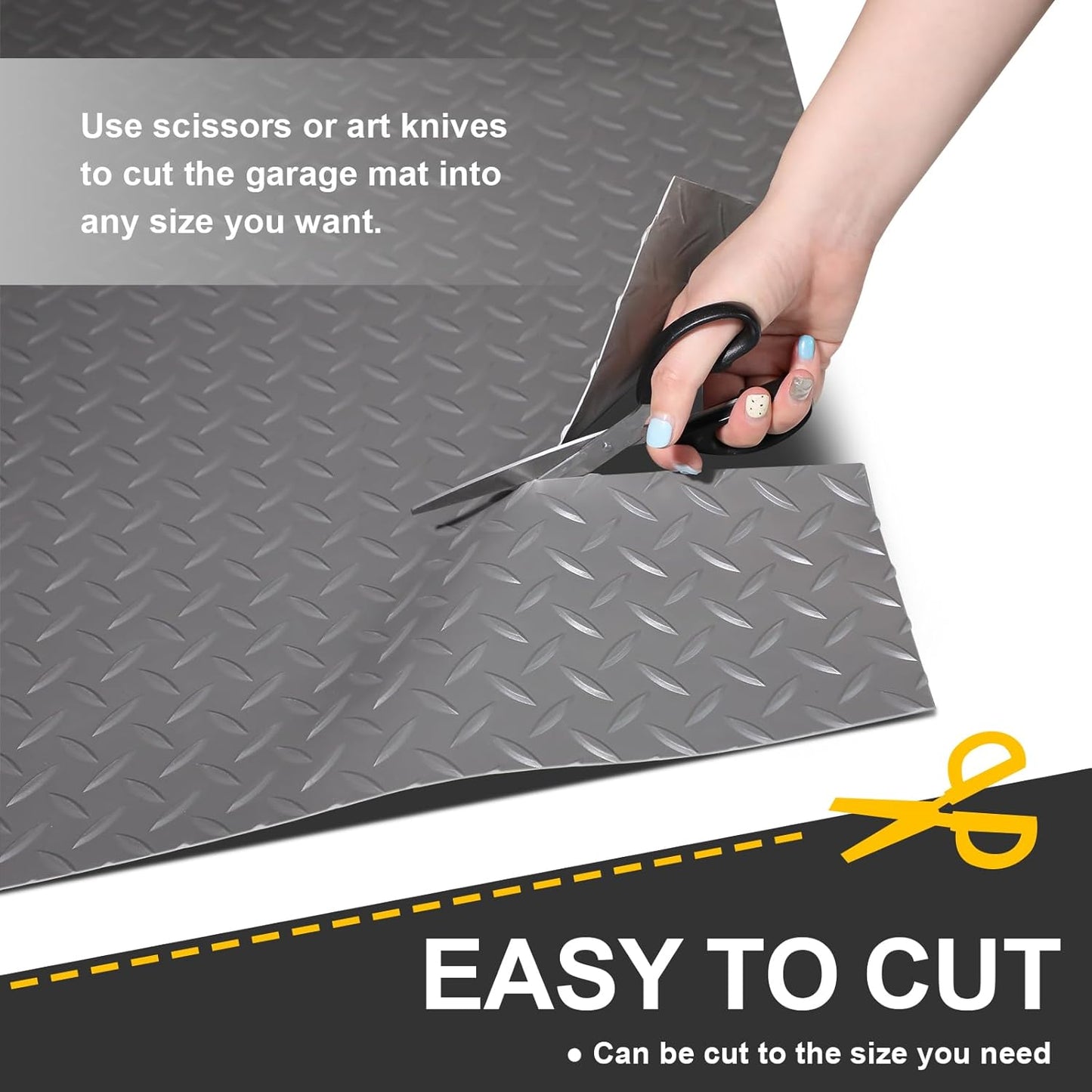 Garage Floor Mat 2.8mm Thickness PVC Garage Flooring Roll Diamond Plate Floor Mats for Garage, Workshop, Gym, Golf Cart Parking or Trailers (Grey, 7.5 x 20 FT)