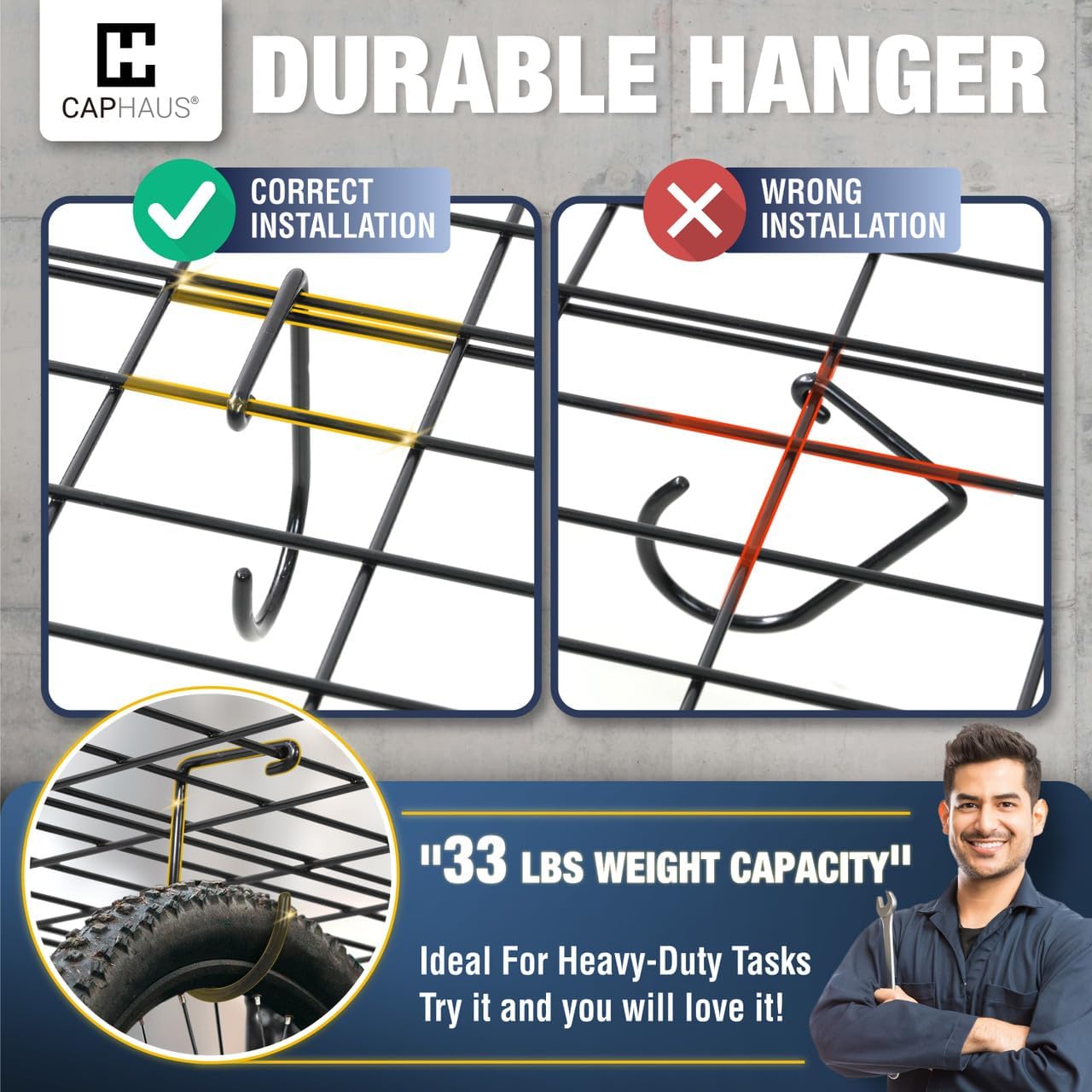 CAPHAUS 2-Pack Garage Shelving Wall Mounted 36x18 Inch, Heavy Duty Metal Wall Shelves with 4 Bike Hooks, 500lbs Capacity Storage Rack for Garage Organization System, Black