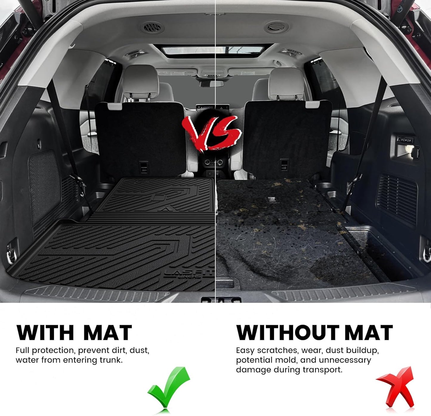 LASFIT Trunk & Backrest Mat for Ford Explorer 2020-2025, Custom Fit All Weather Protector TPE One-Piece Design Easy Installation Trunk with Seatback Mat, 1pc Black