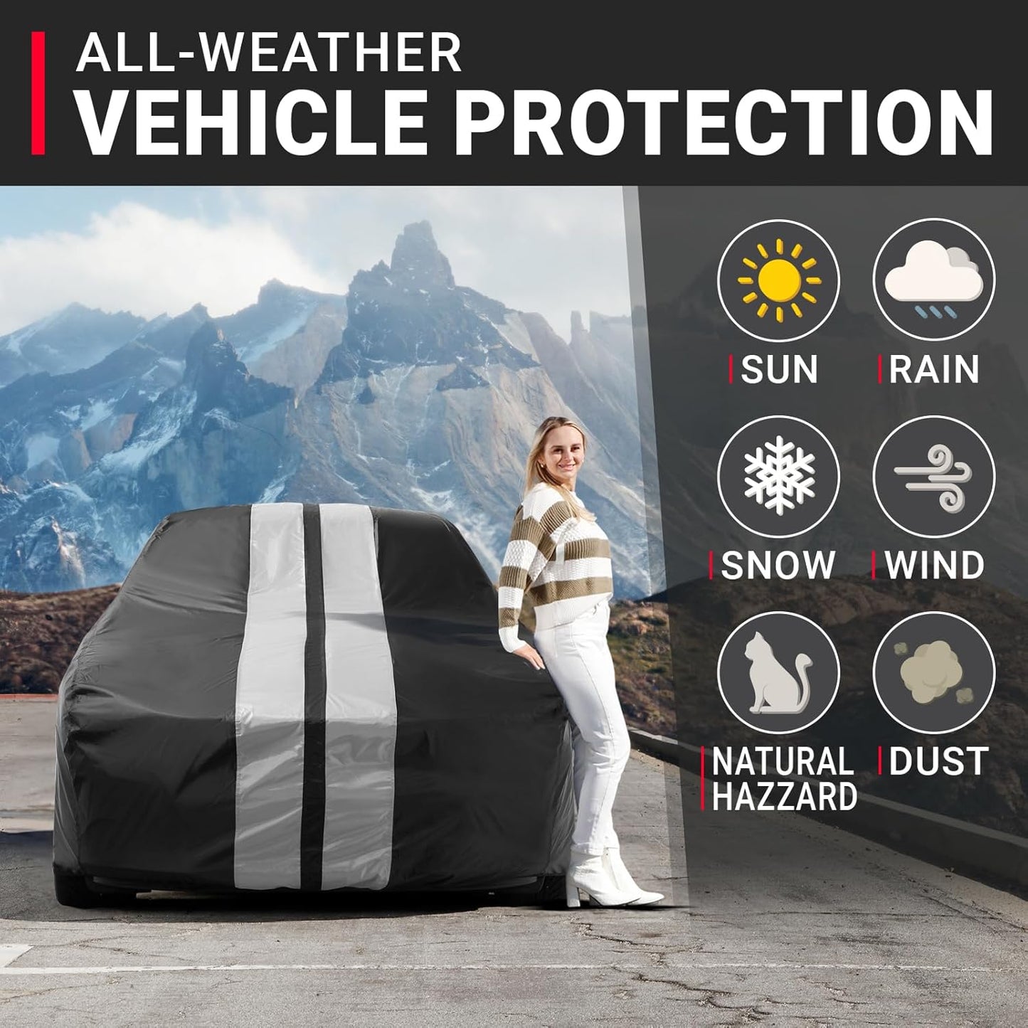 iCarCover Custom Car Cover for Buick Grand National (1984-1987) Waterproof All-Weather Rain Snow UV Sun Protector Full Exterior Indoor Outdoor Car Cover (Stripe - Black/Gray)