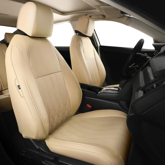 Seat Covers for Honda Civic Sedan EX-L, EX-T, EX, Touring, LX-P, Sport 2016 2017 2018 2019 2020 2021, Faux Leather Car Seats Cover Full Set(Rear Row 40/60 Split & Folding Backrest)-Beige