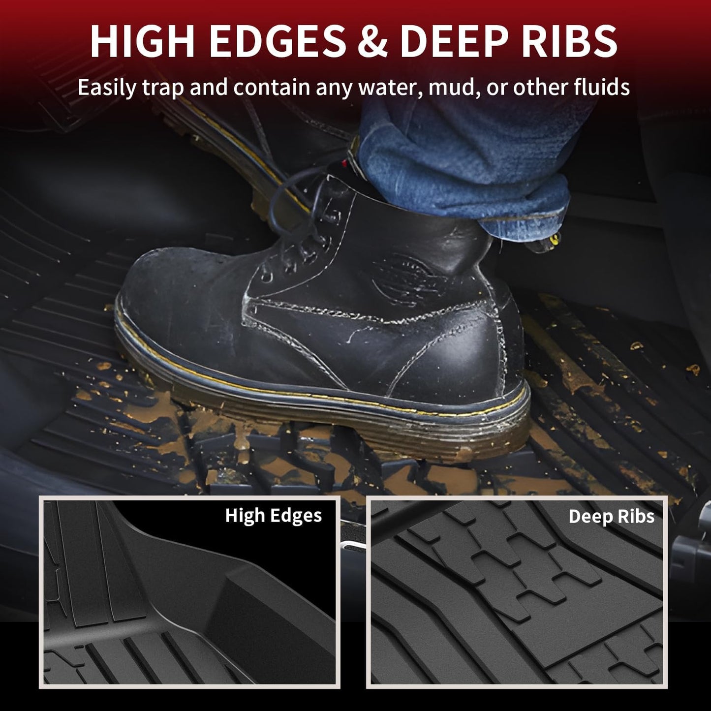 LASFIT Floor Mats Fit for Lincoln MKC 2019 2018 2017 2016 2015 TPE All Weather Floor Liners Custom Fit Car Mats 2015-2019 Accessories, 1st and 2nd Rows Floor Mats - Black