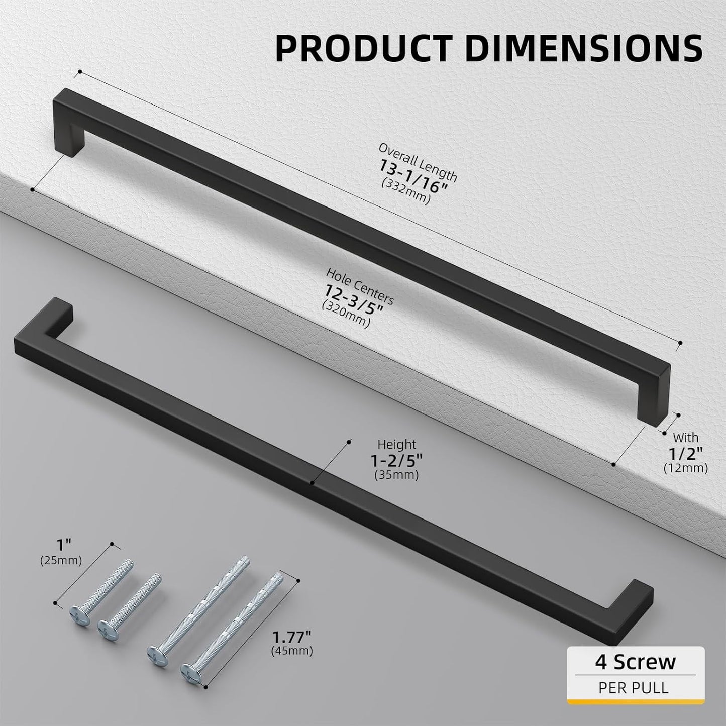goldenwarm 50 Pack 12 3/5 Inch Black Cabinet Handles Matte Black Drawer Pulls Stainless Steel Cabinet Hardware Square Bar Modern Cabinet Handles for Kitchen Bathroom Cupboard